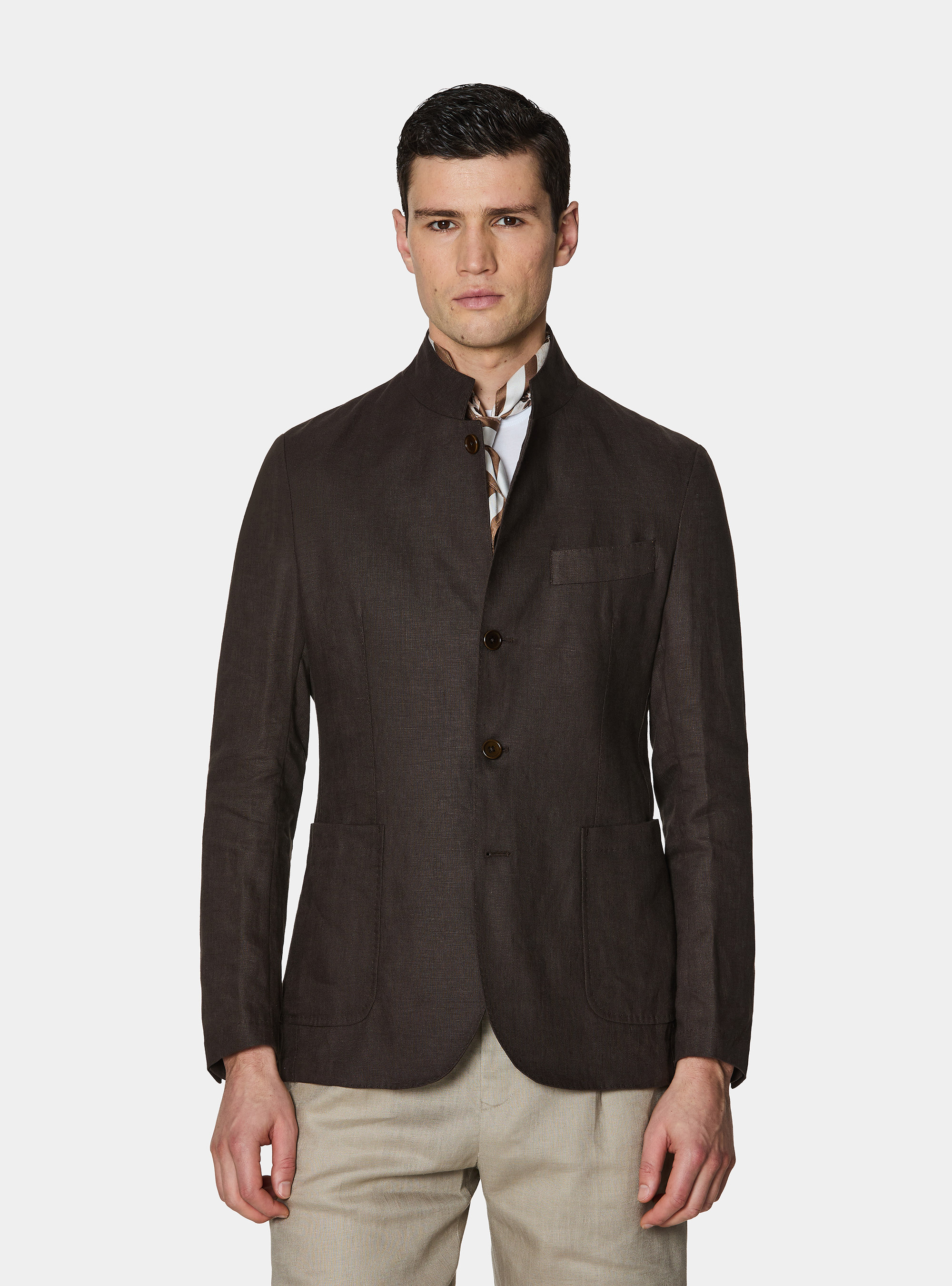 Veste cor&eacute;enne en pur lin, MARRON