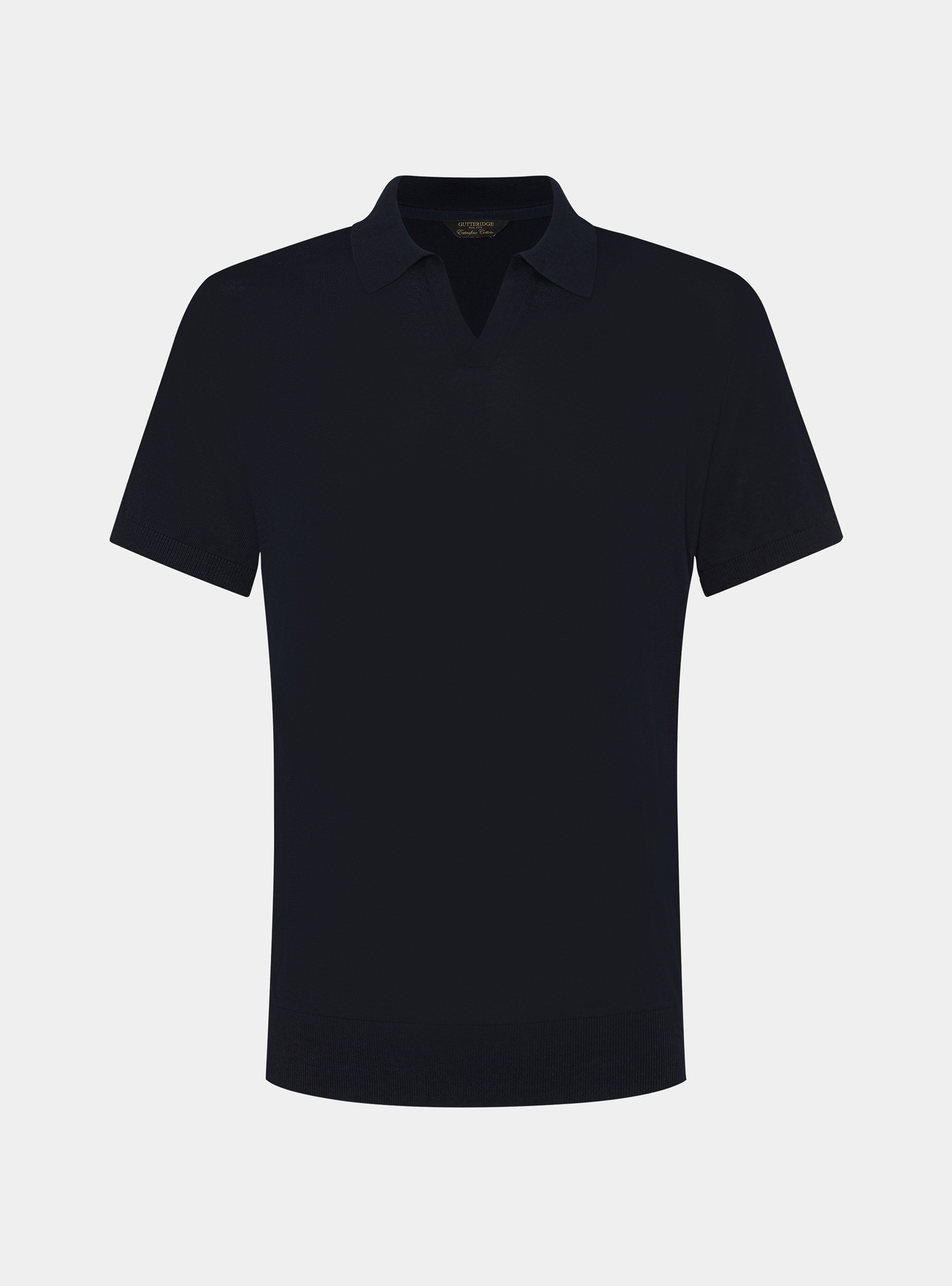Buttonless knitted polo shirt in extra-fine cotton, NAVY BLUE