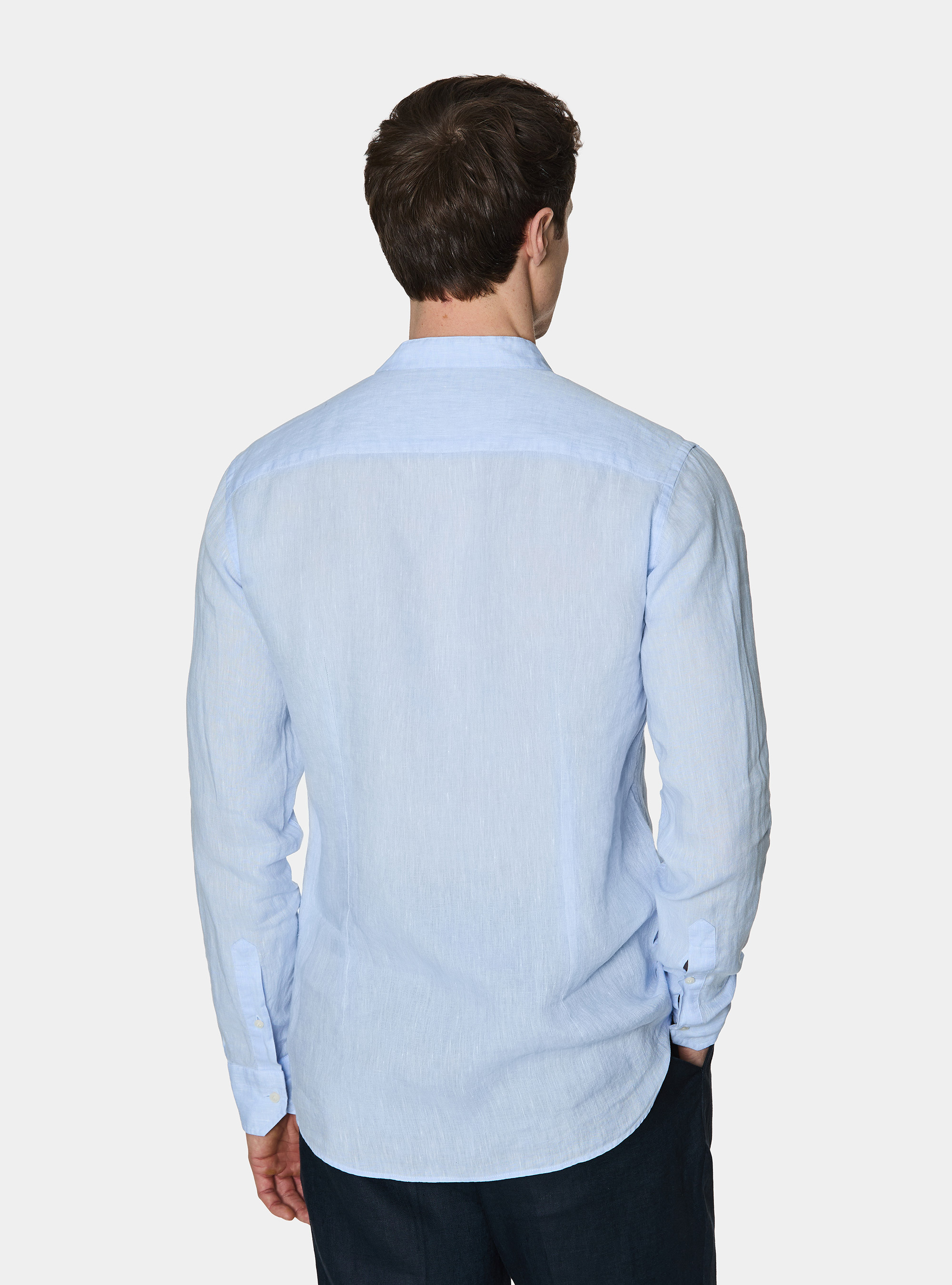 Korean shirt in pure linen, LIGHT BLUE