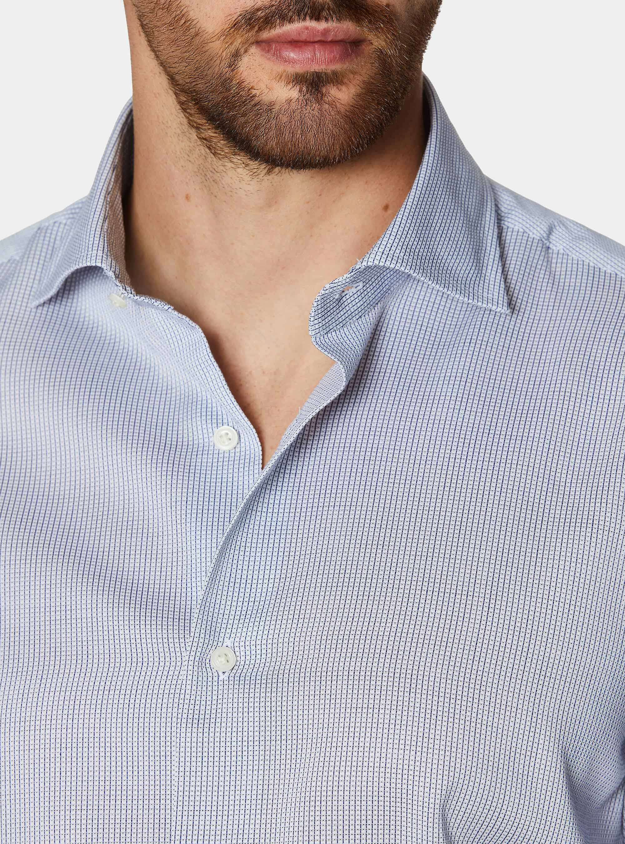 Micro check pattern cotton shirt, BLUE