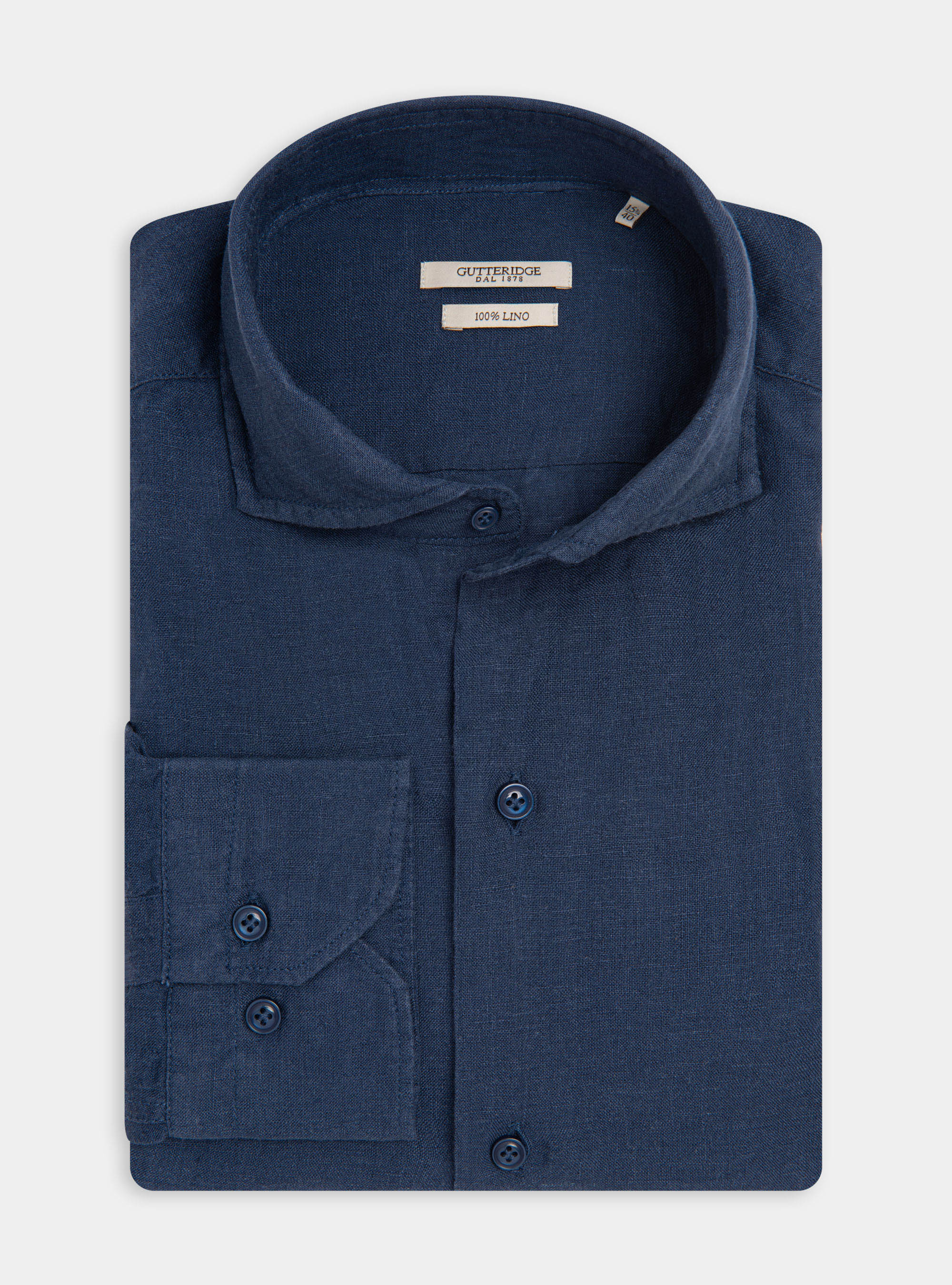 Chemise &agrave; col fran&ccedil;ais en pur lin, BLEU MARINE