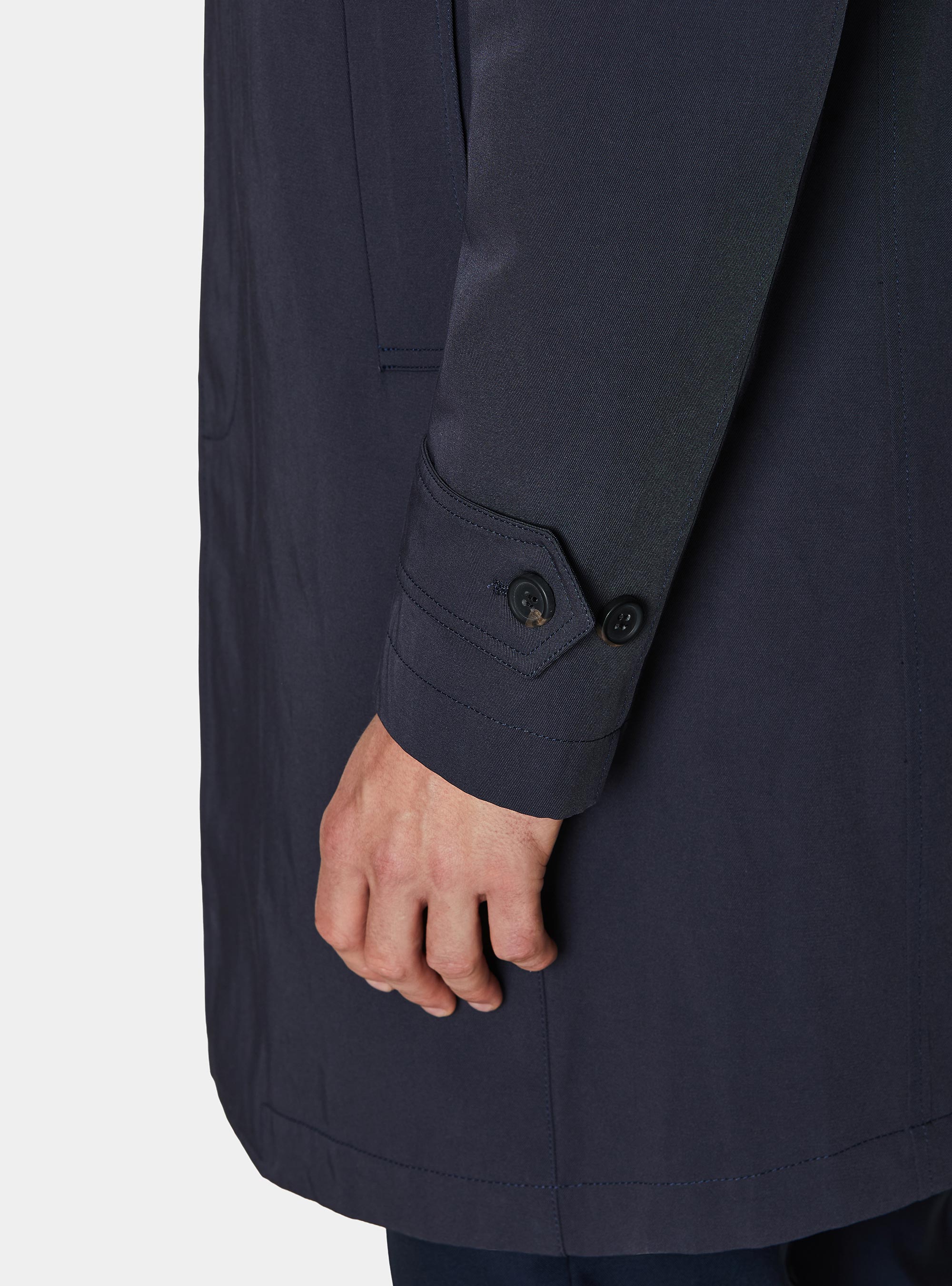 Single-breasted raincoat in cotton blend, NAVY BLUE
