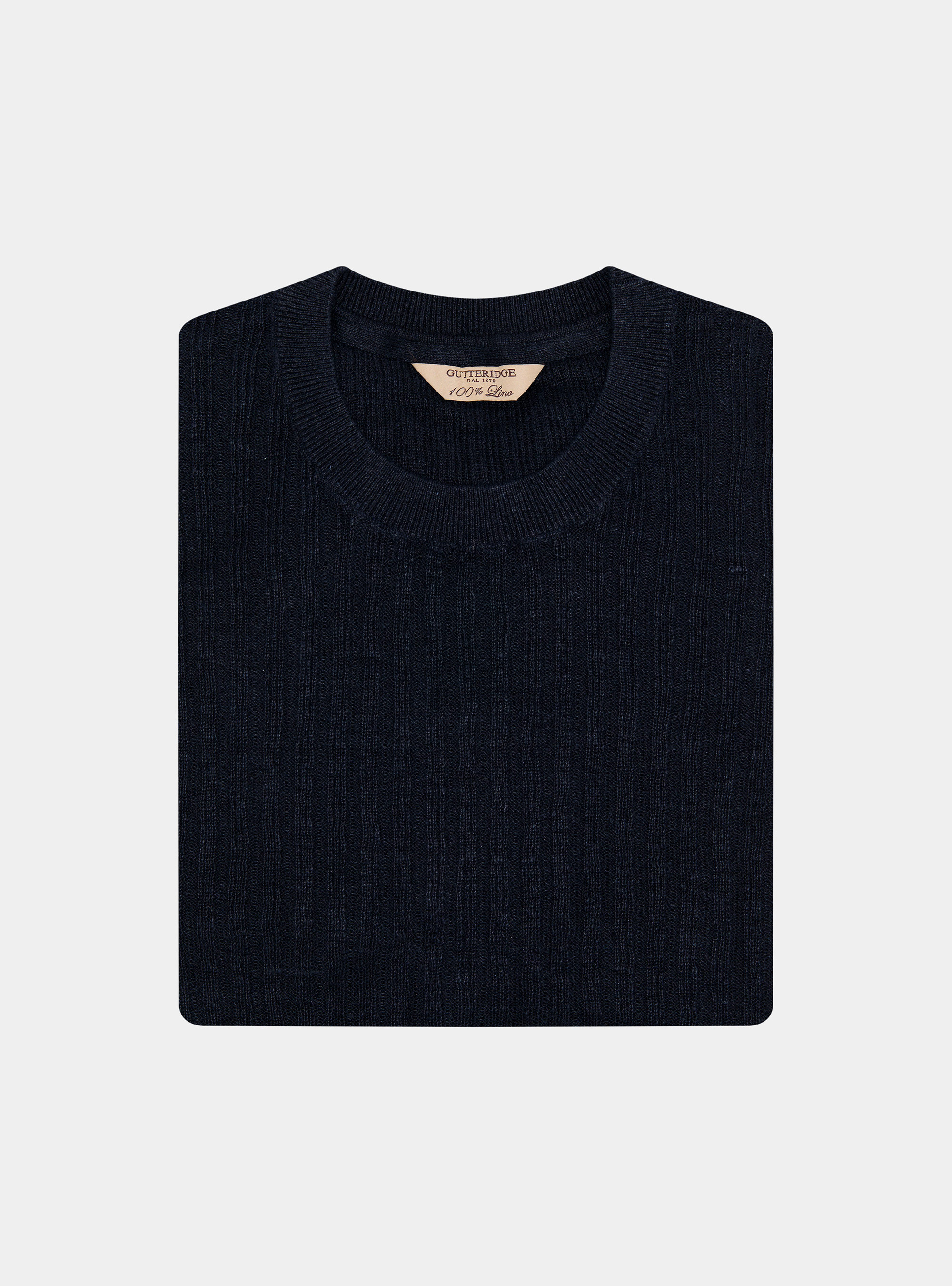 Rundhals-Rippstrickpullover aus reinem Leinen, NAVY 0218C
