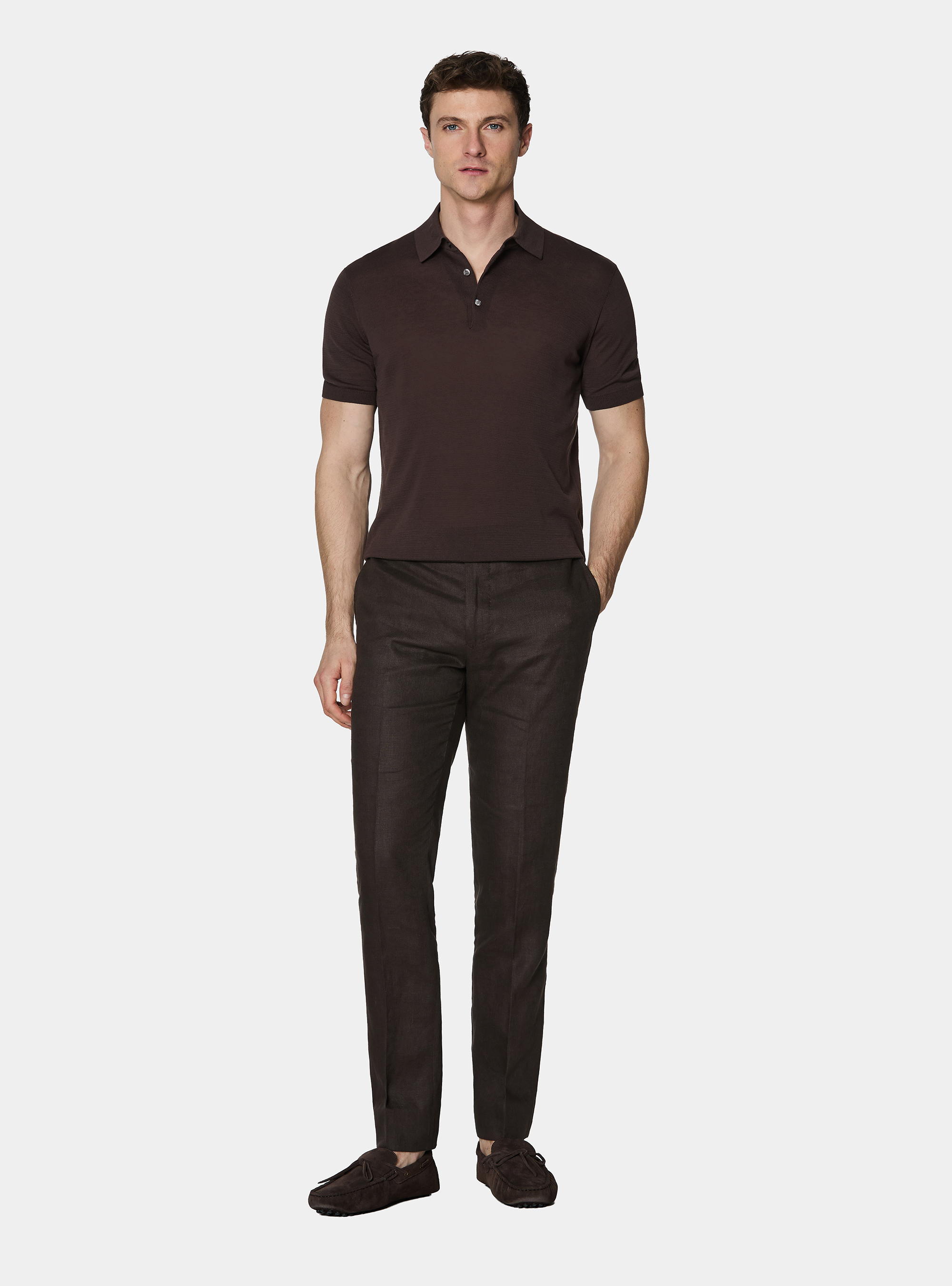 Polo de algod&oacute;n y seda, MARRON