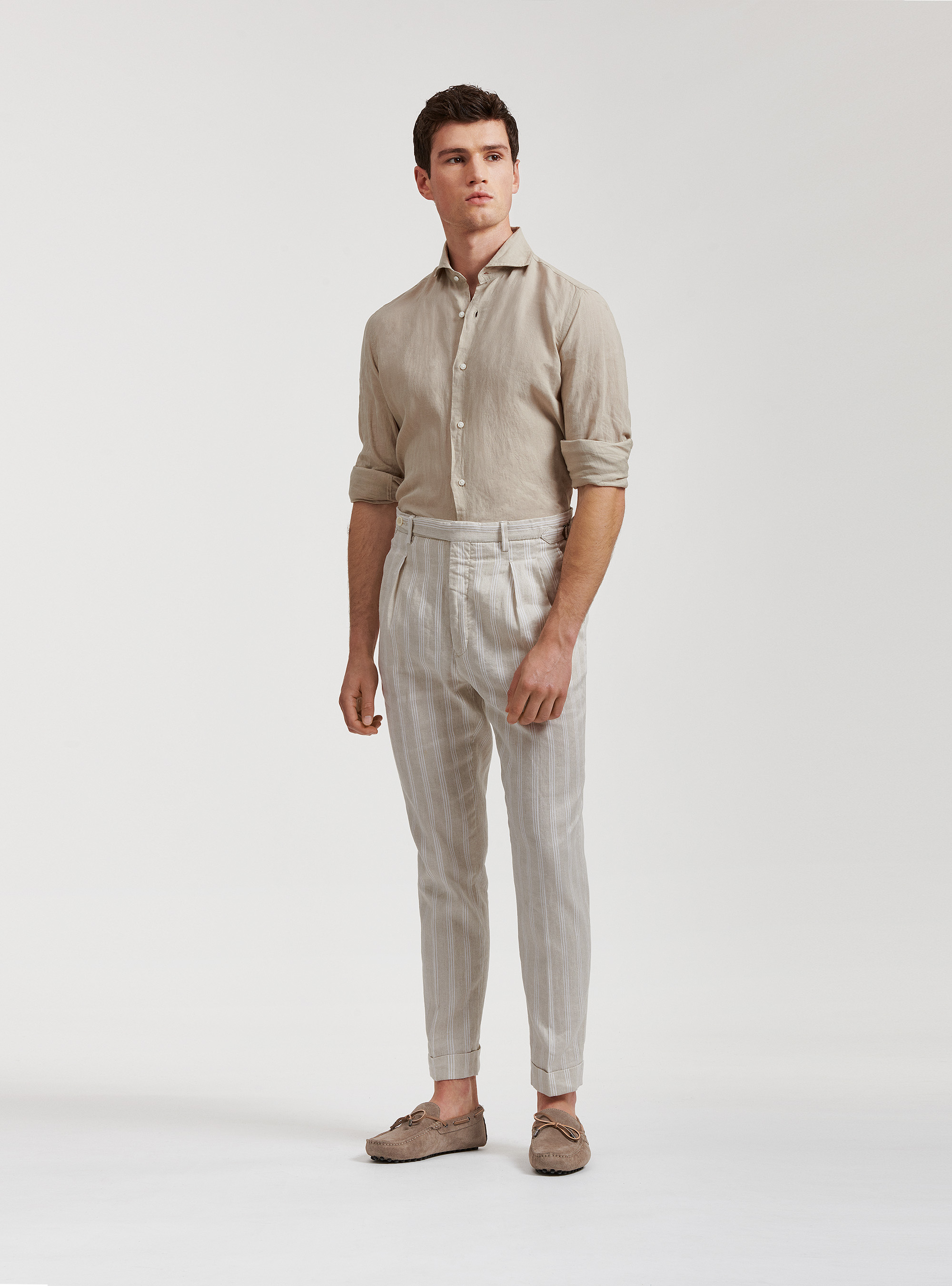 Chemise &agrave; col fran&ccedil;ais en pur lin, SABLE