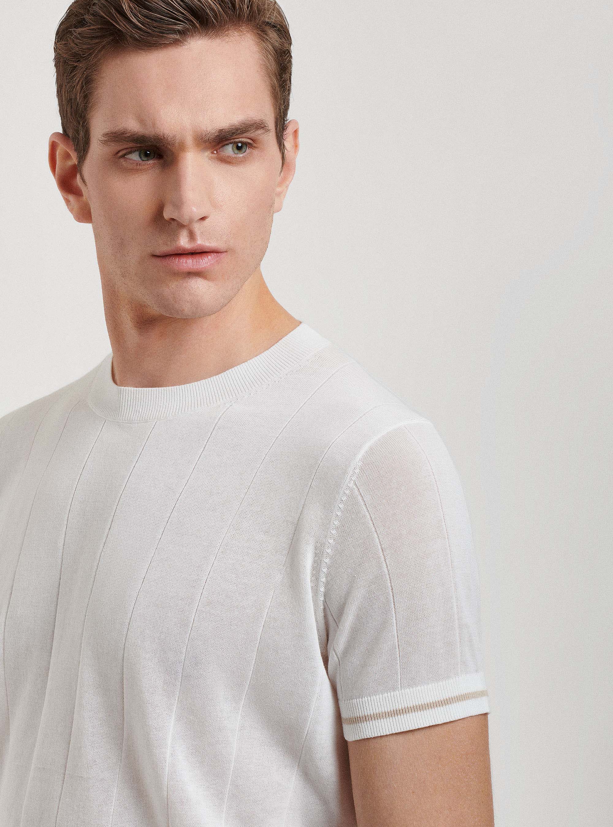 Pull en pur coton &agrave; c&ocirc;tes plates, BLANC