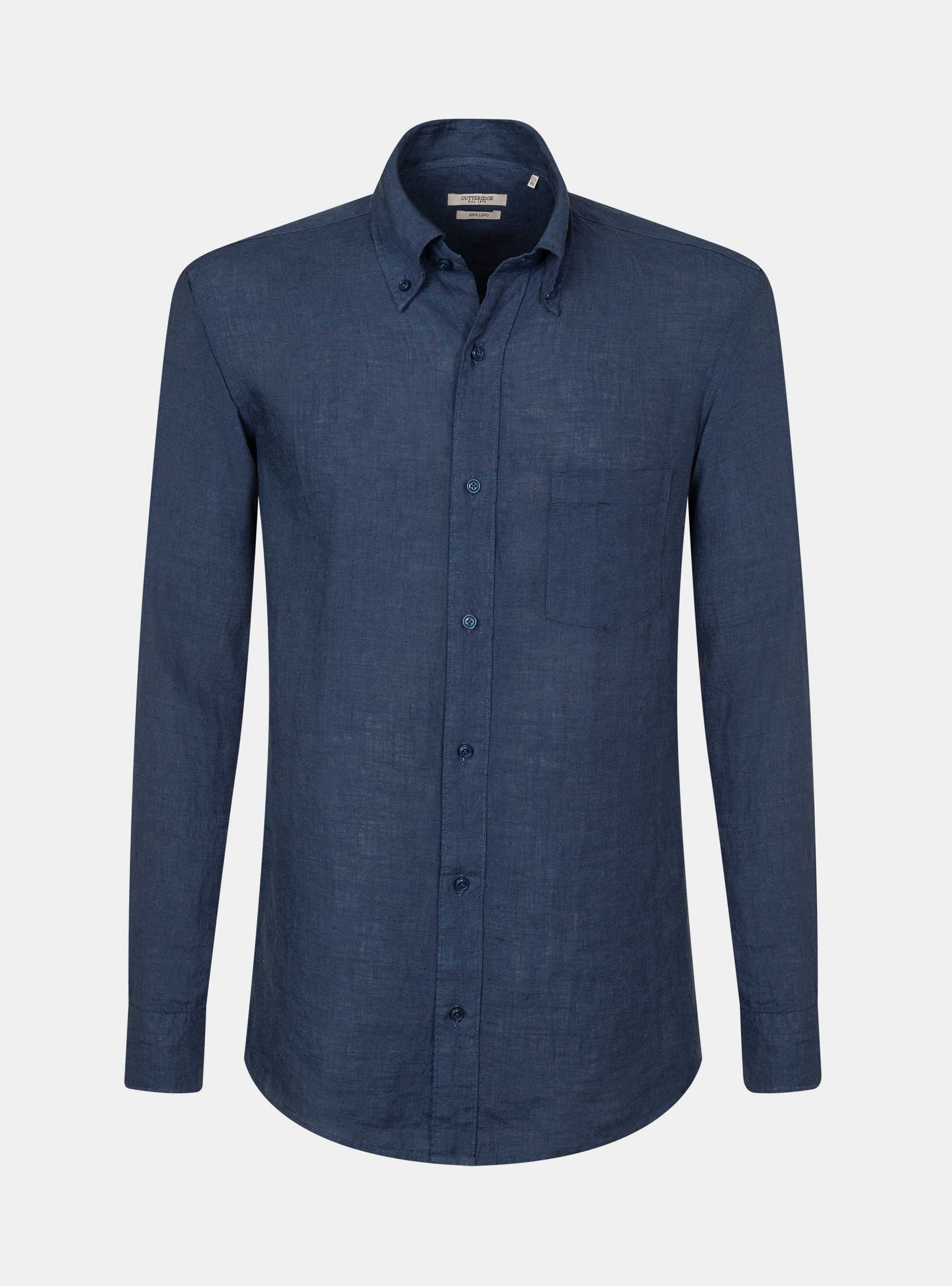 Button-down collar shirt in pure linen, NAVY BLUE