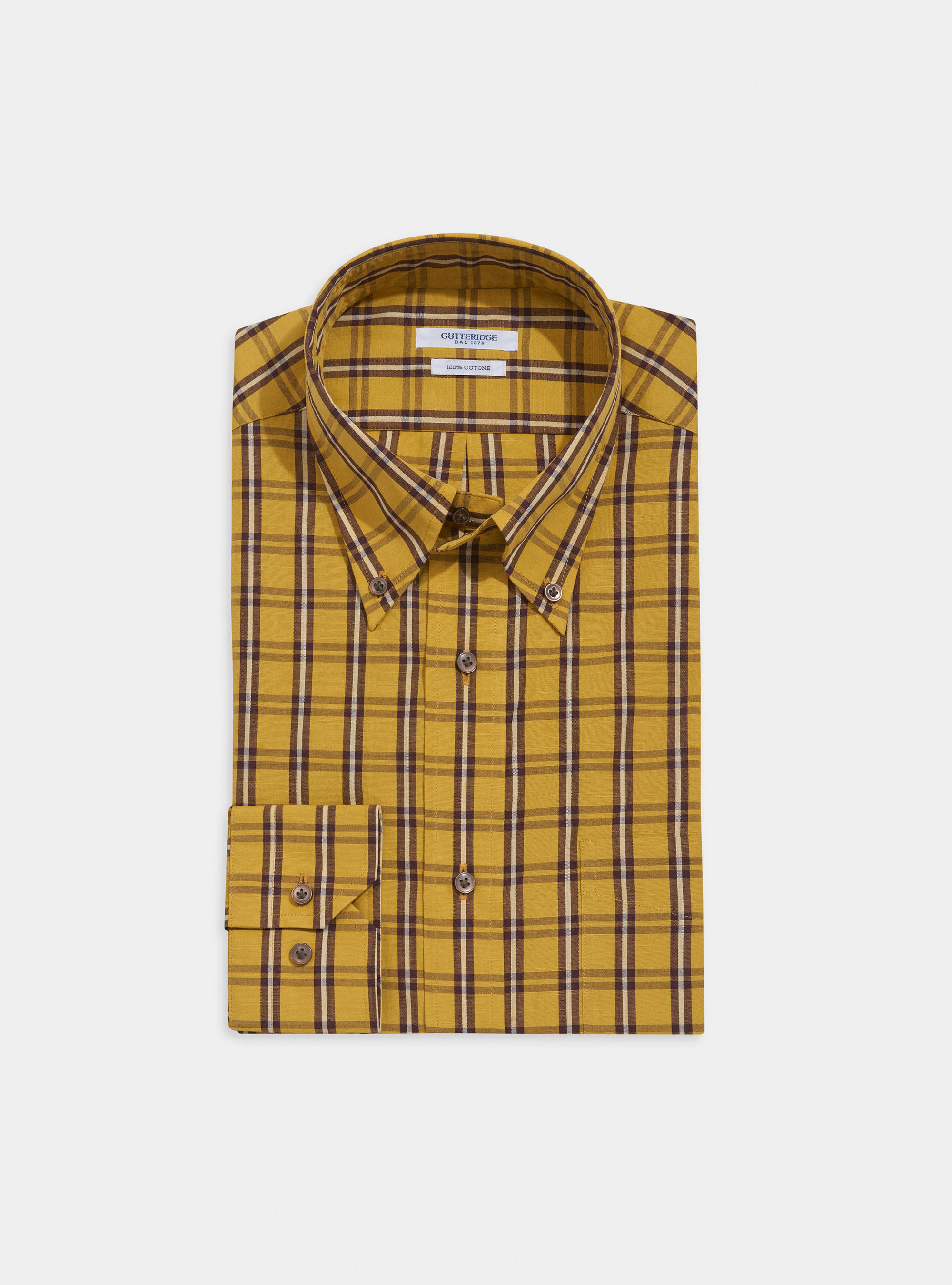 Checked cotton button-down collar shirt with pocket, 0711C OCRA