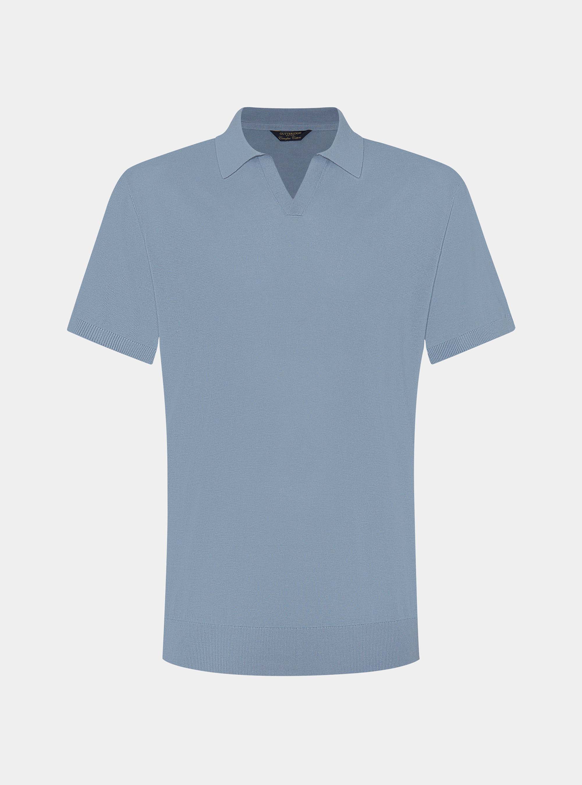 Buttonless knitted polo shirt in extra-fine cotton, AVIO 0292C