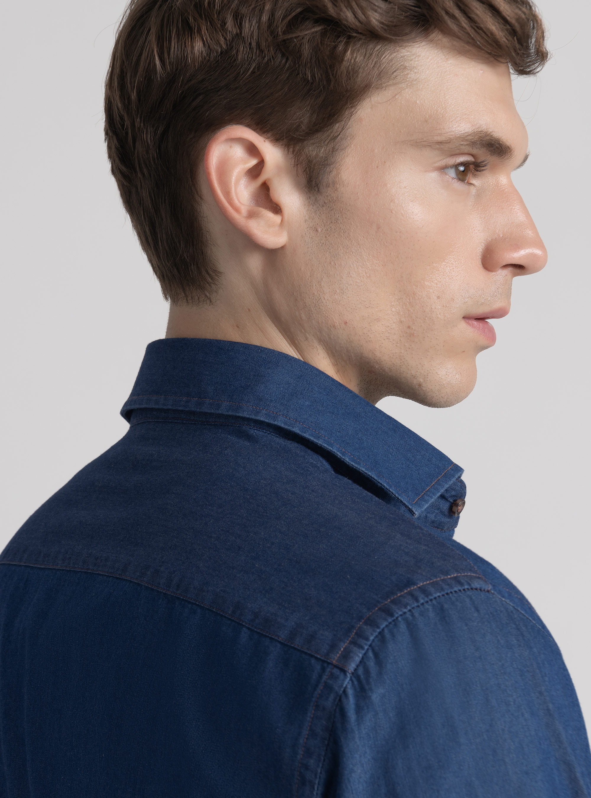 Cotton chambray shirt, NAVY BLUE