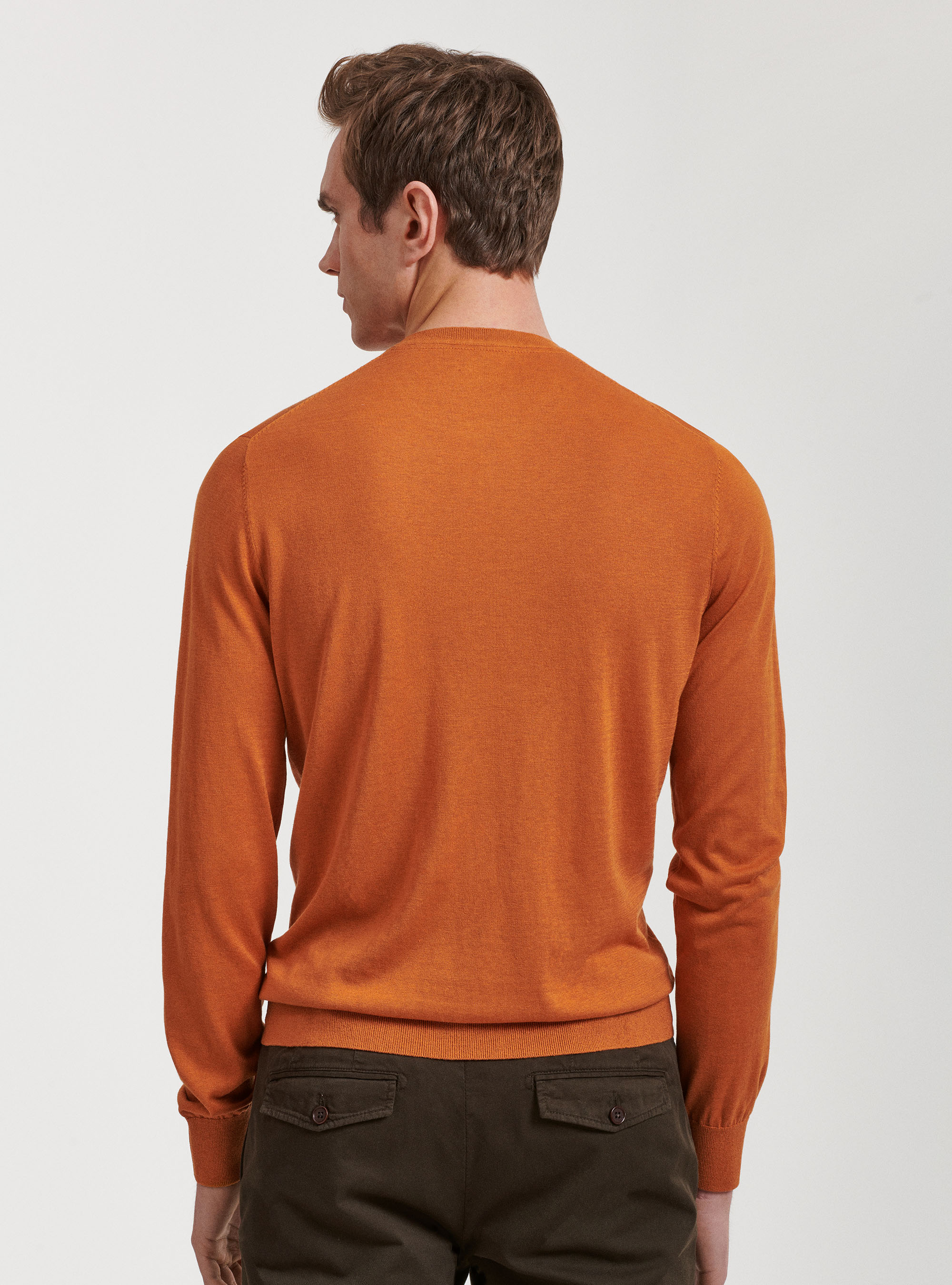 Silk and cotton crew-neck sweater, ORANGE