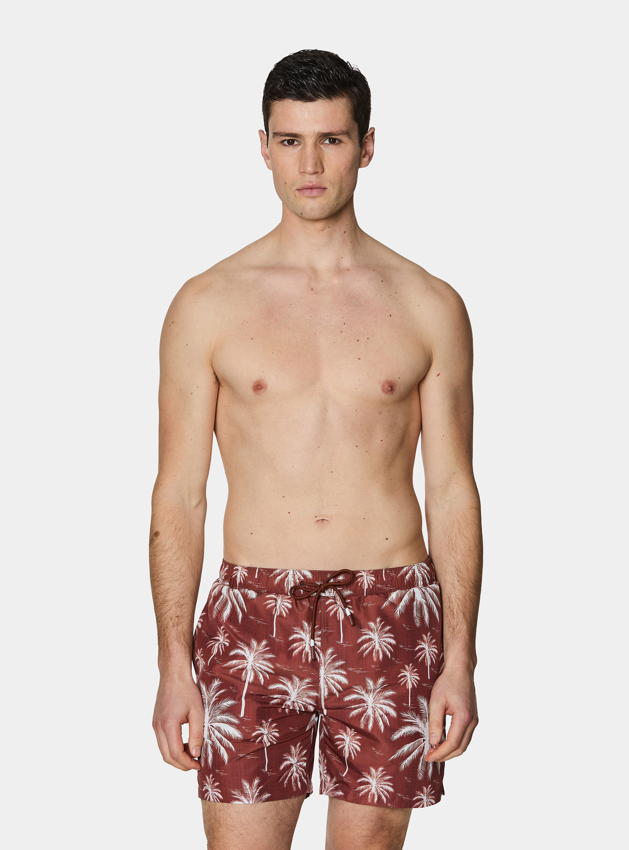 Palm print swimwear, TERRACOTTA