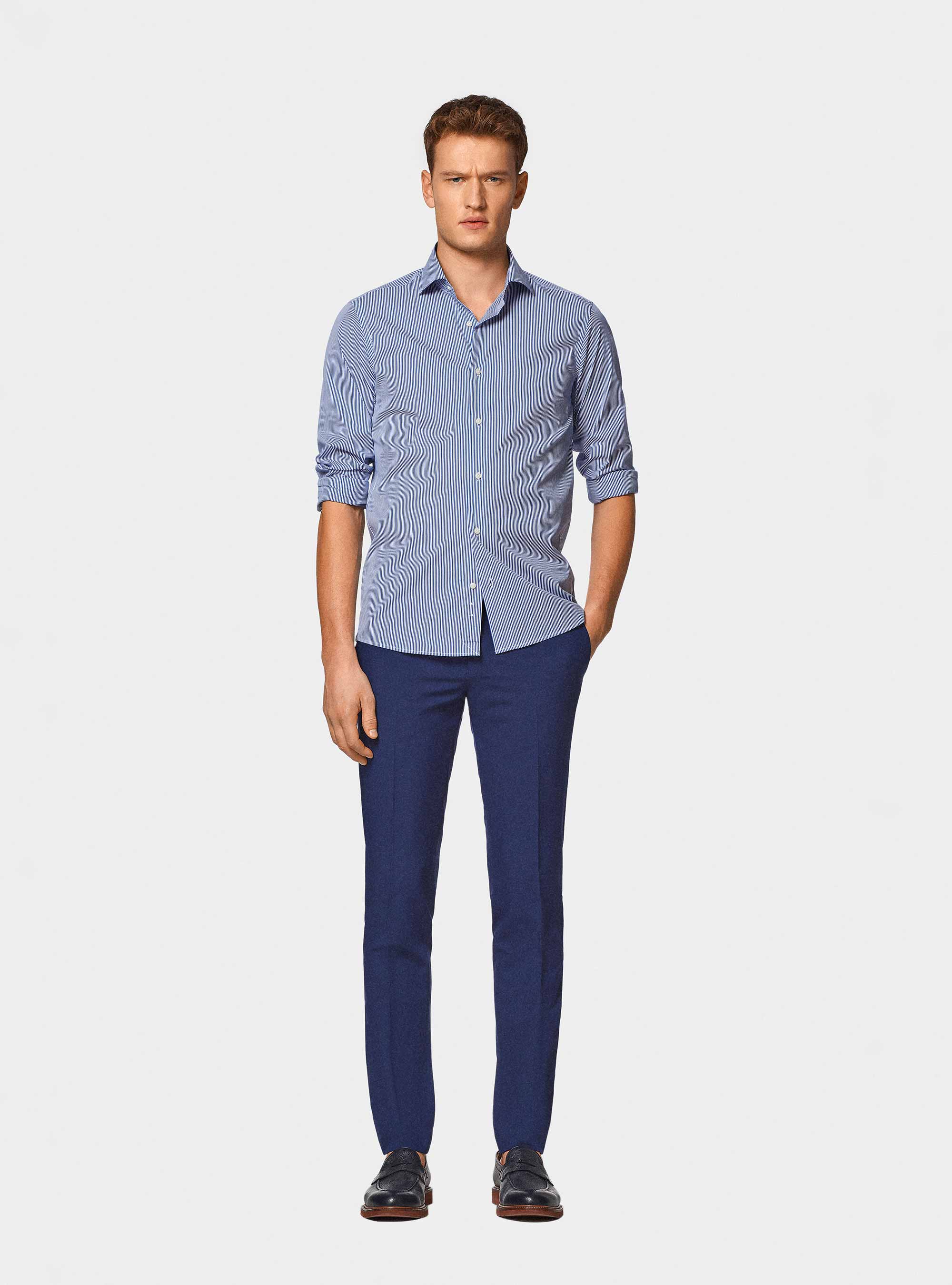 Stretch poplin striped shirt, BLUE