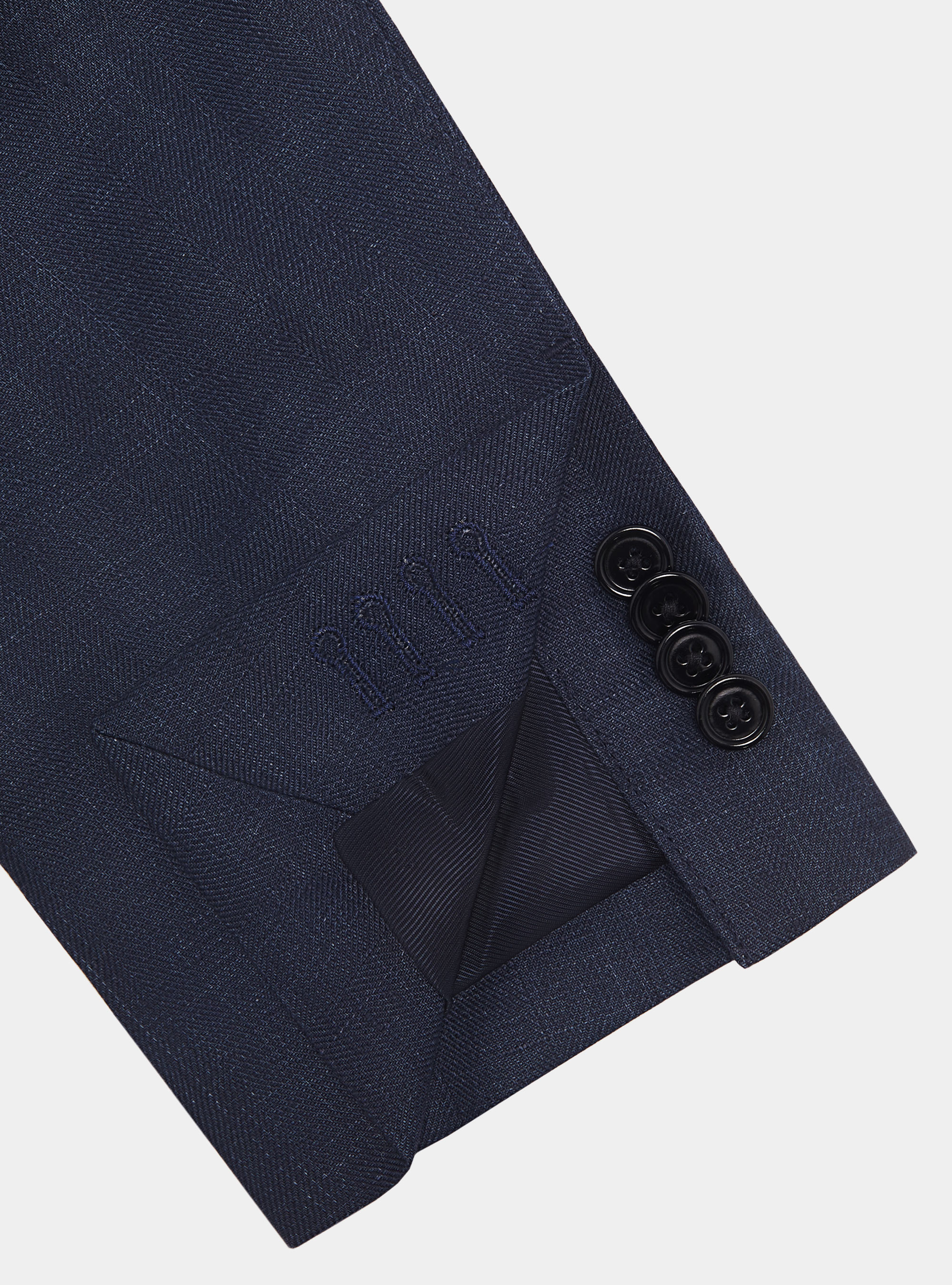 Korean blazer in pure herringbone linen, NAVY BLUE