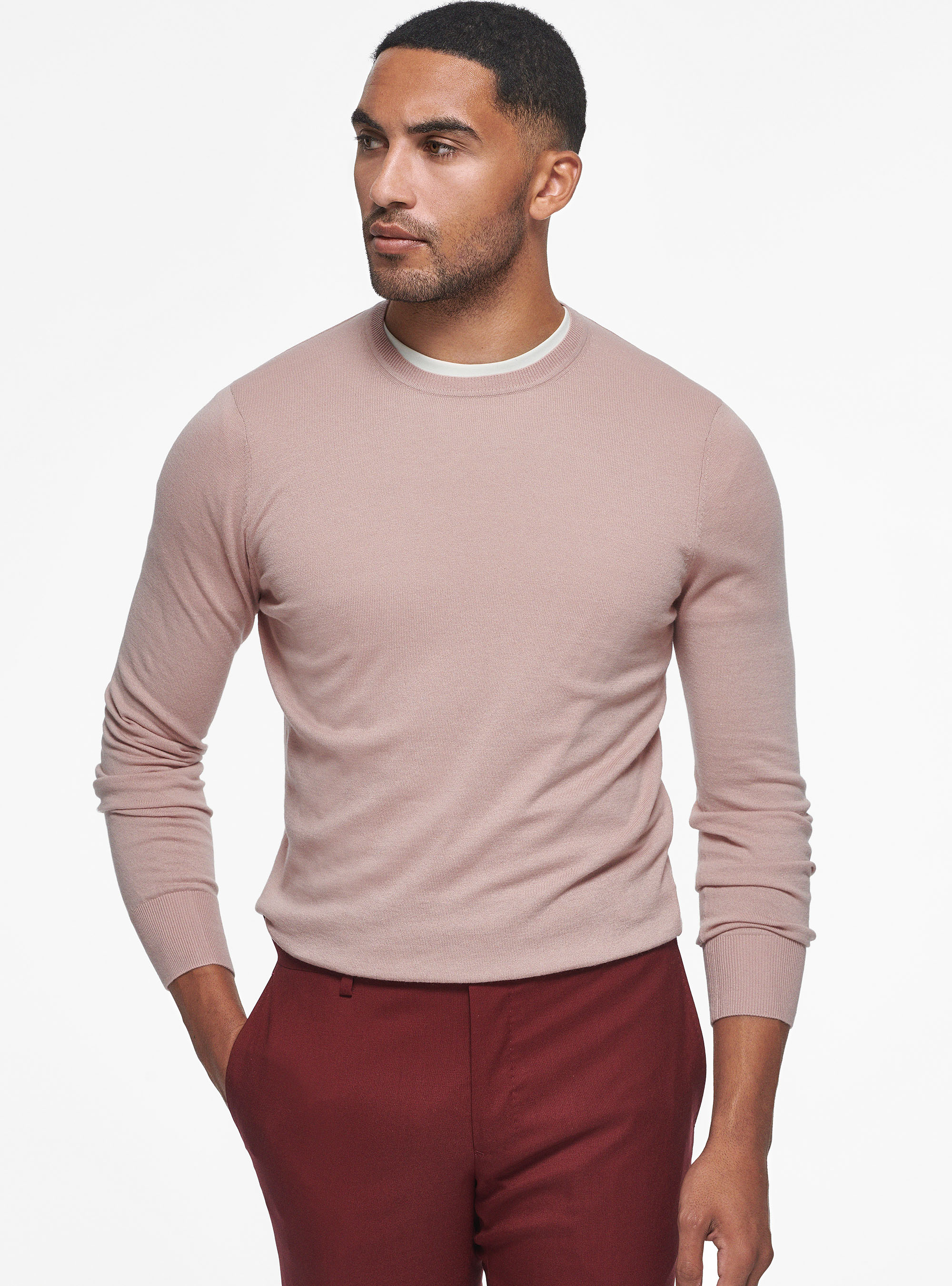 Pullover mit Rundhalsausschnitt aus Baumwolle, Seide und Kaschmir, 0441C ROSA SCURO