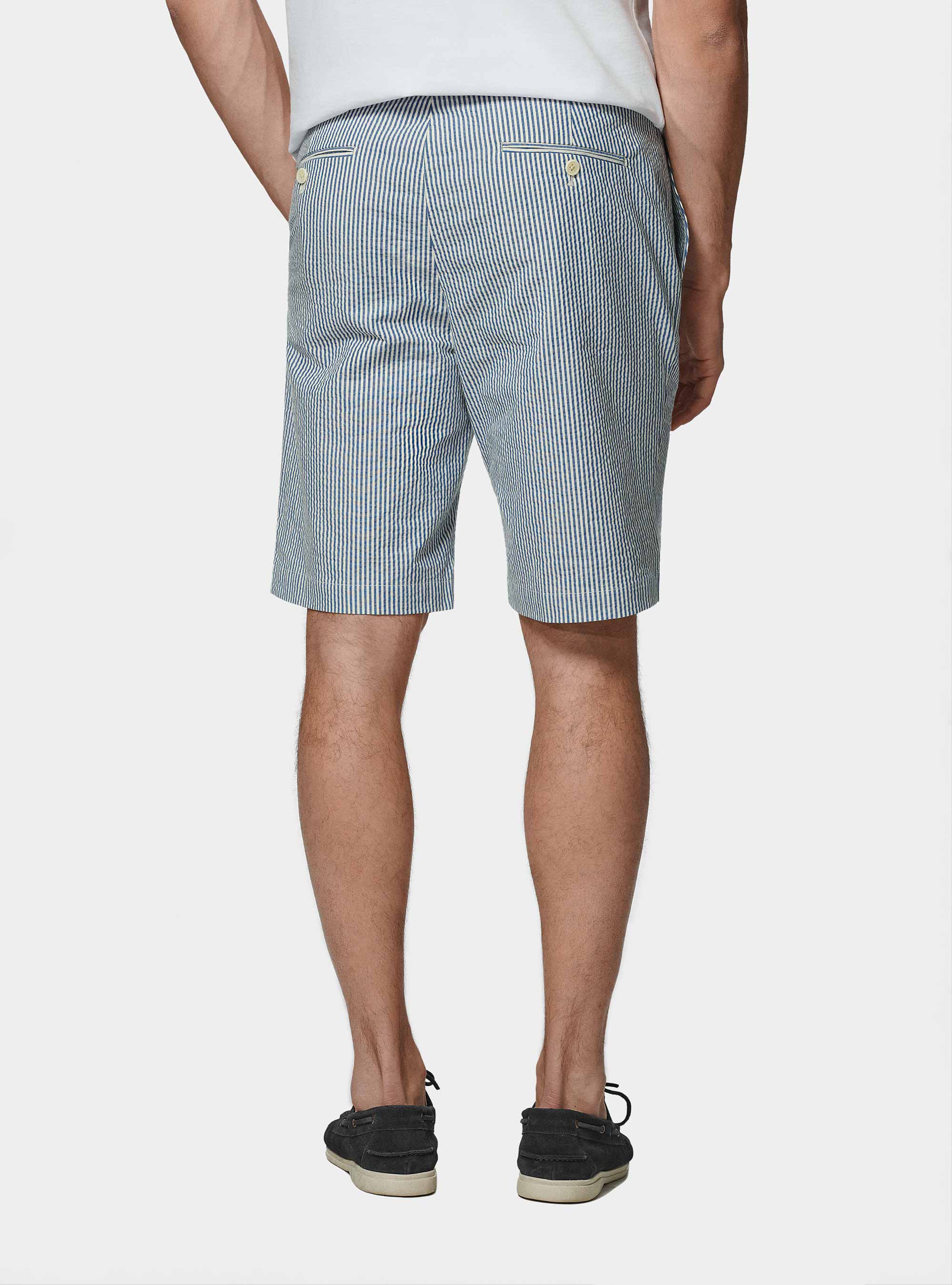 Bermuda seersucker in cotone stretch, BLU