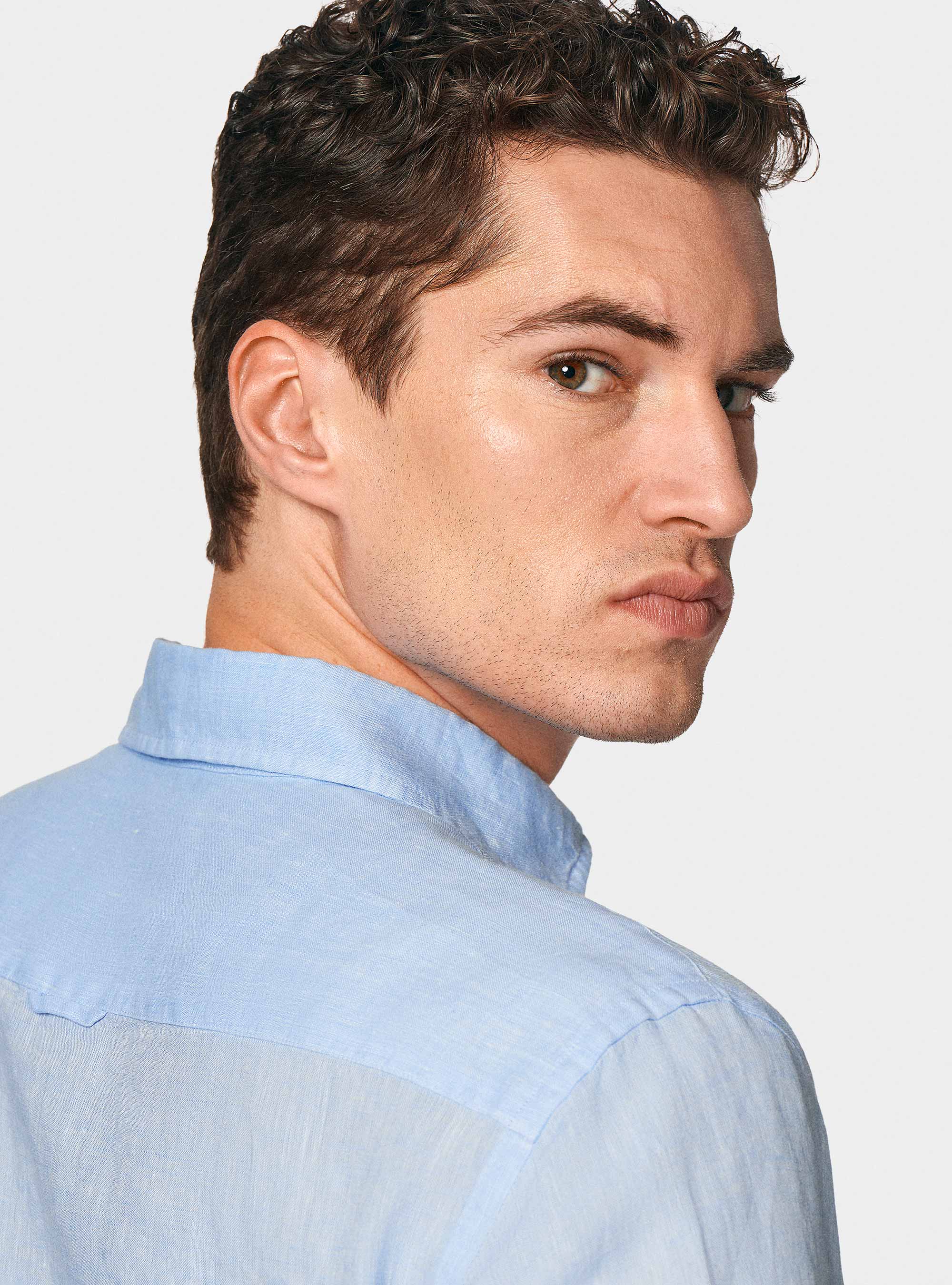 Camicia in puro lino, AZZURRO