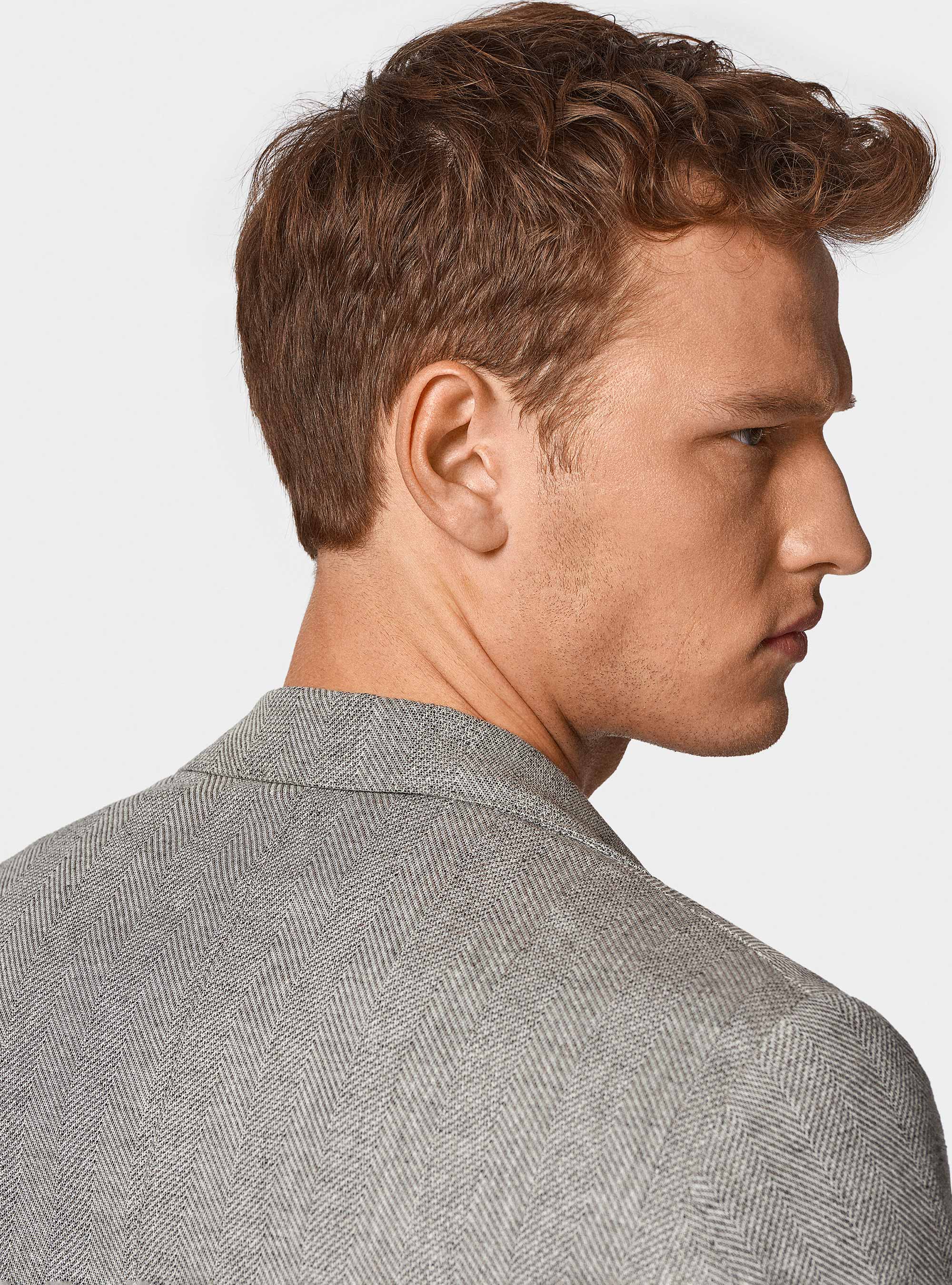 Herringbone blazer in linen and cotton, GREY