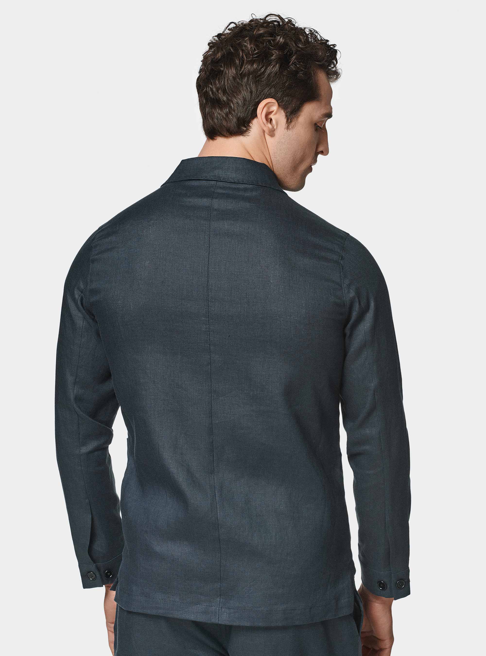 Giacca camicia in puro lino, BLU NAVY