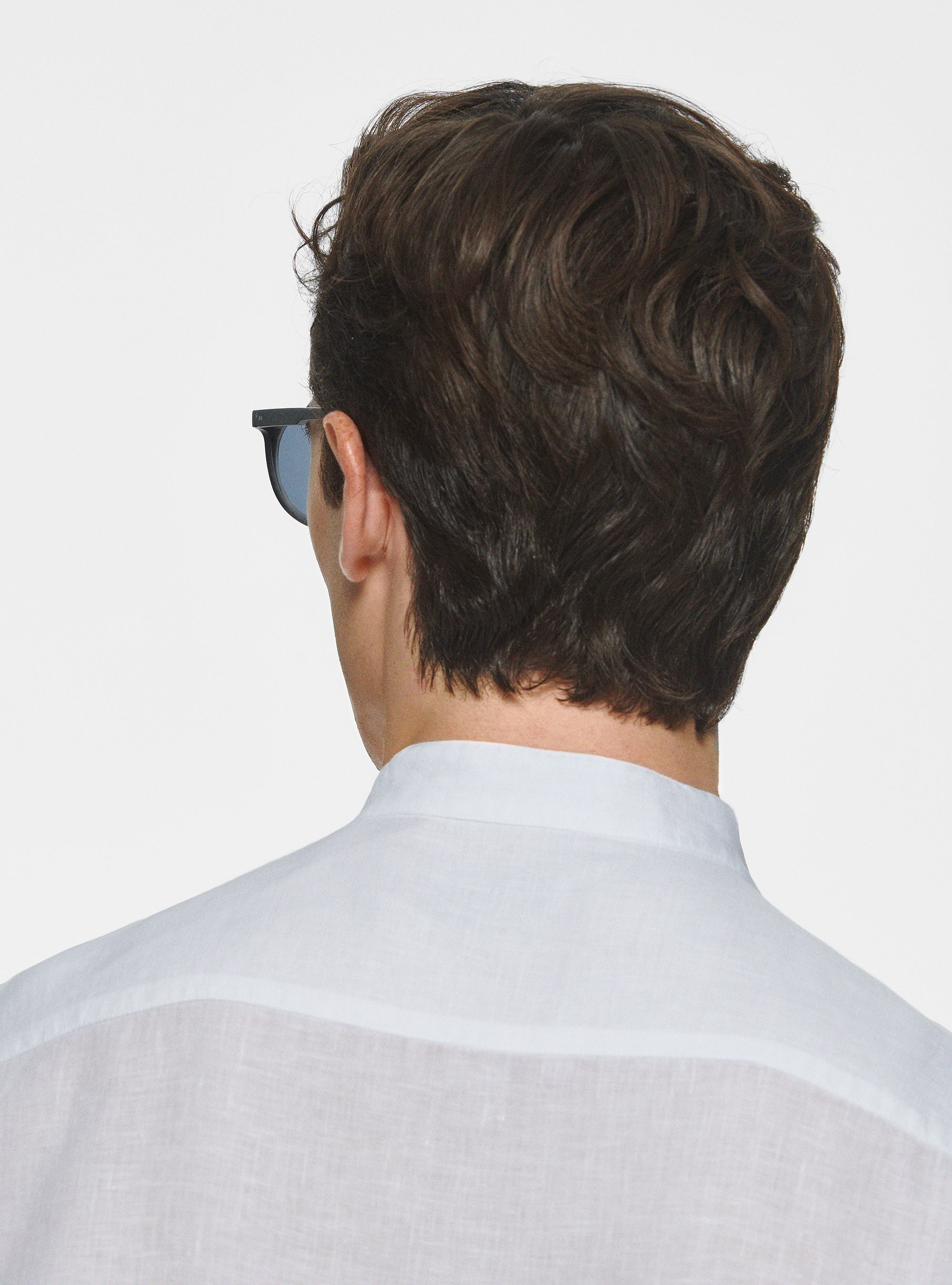 Camicia coreana in puro lino, BIANCO