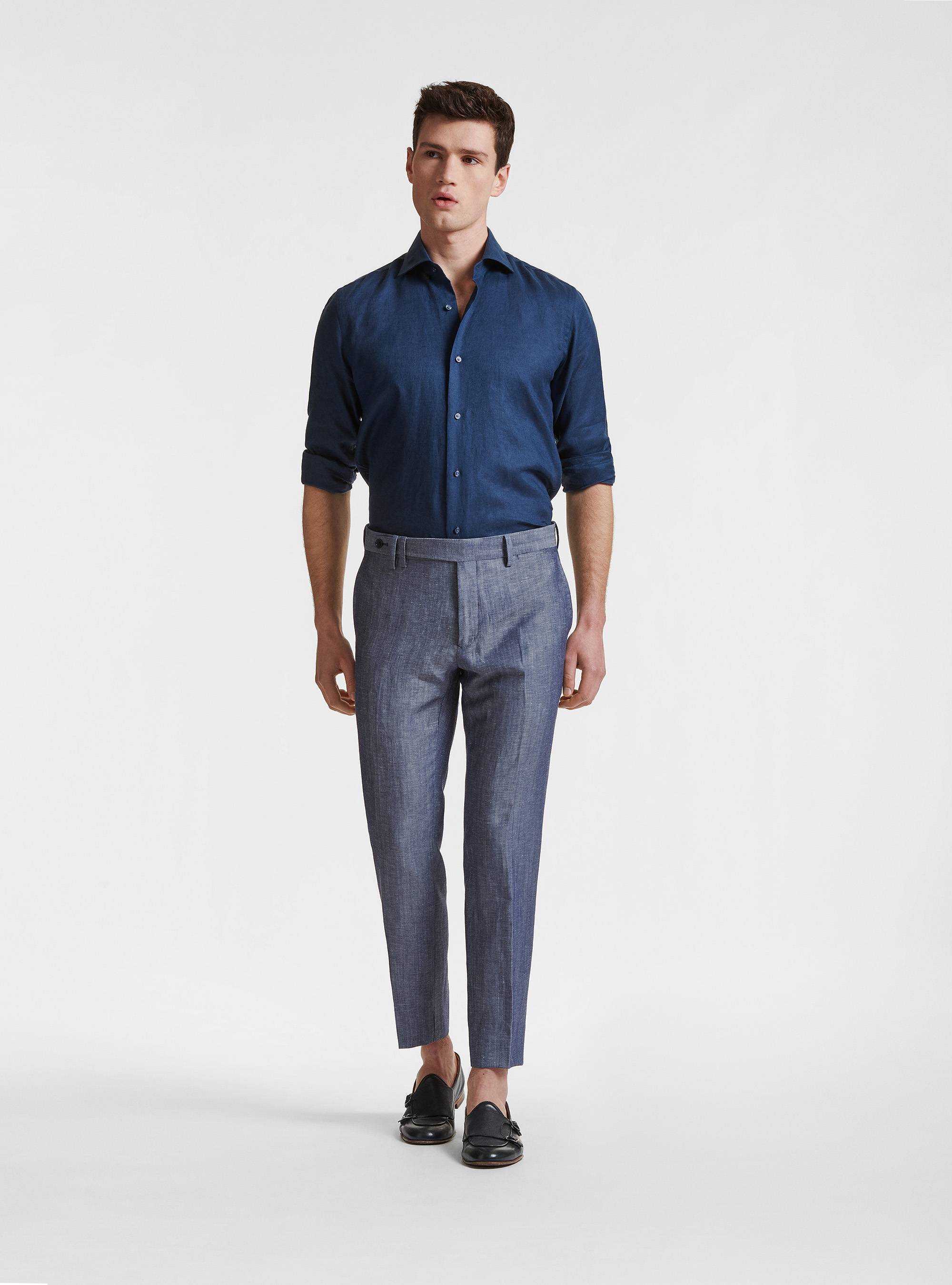 Wool and linen suit trousers DUEMILAGORI, 0243C DENIM