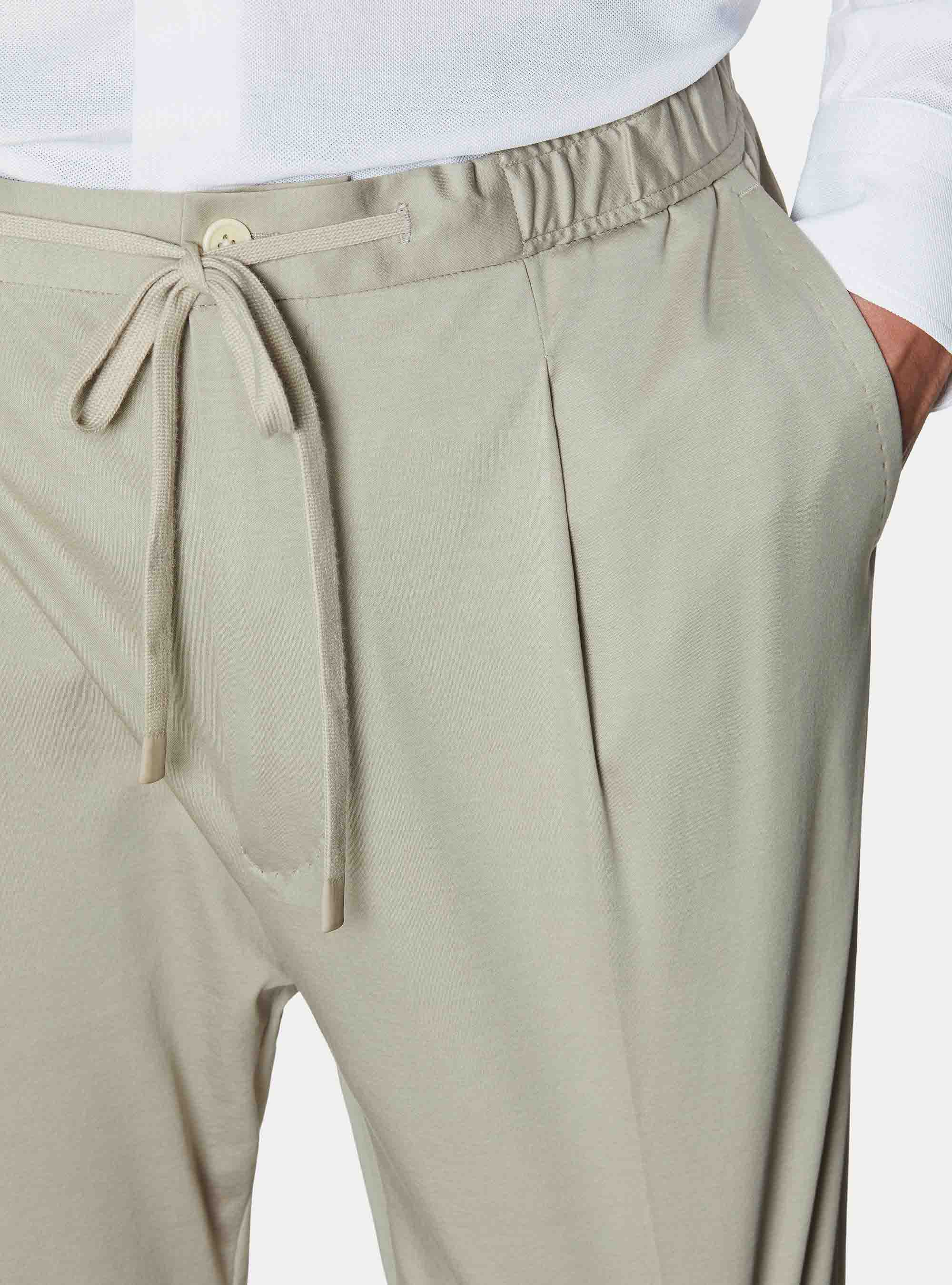 Technical cotton jersey drawstring trousers, ECRU