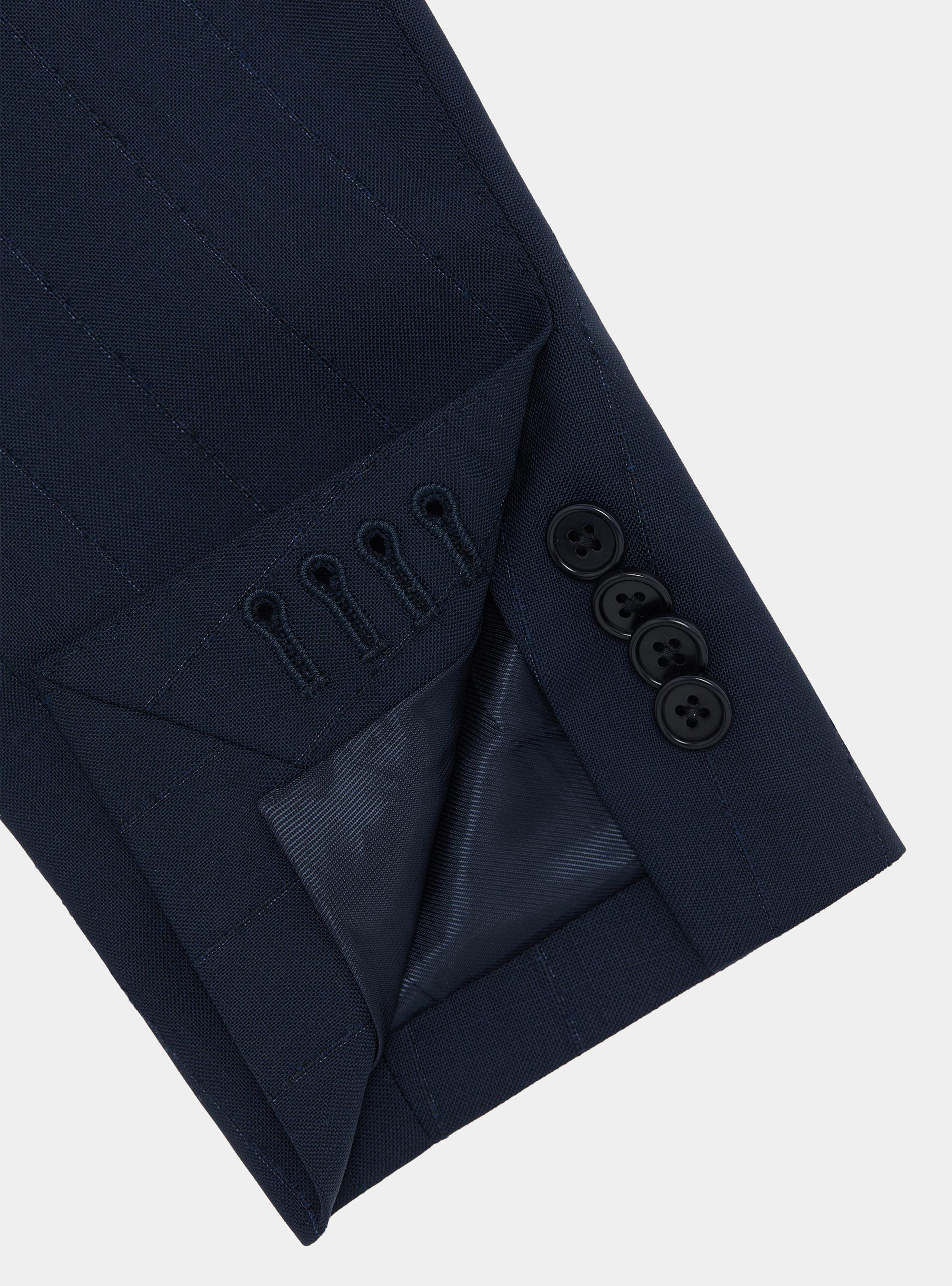 Pinstriped suit blazer in 100% wool, NAVY BLUE