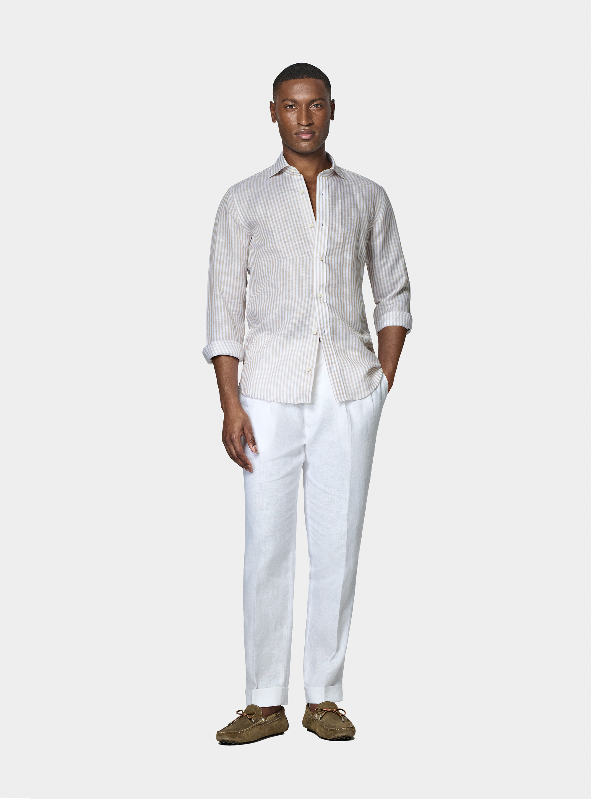 Pure linen double pleat trousers, WHITE