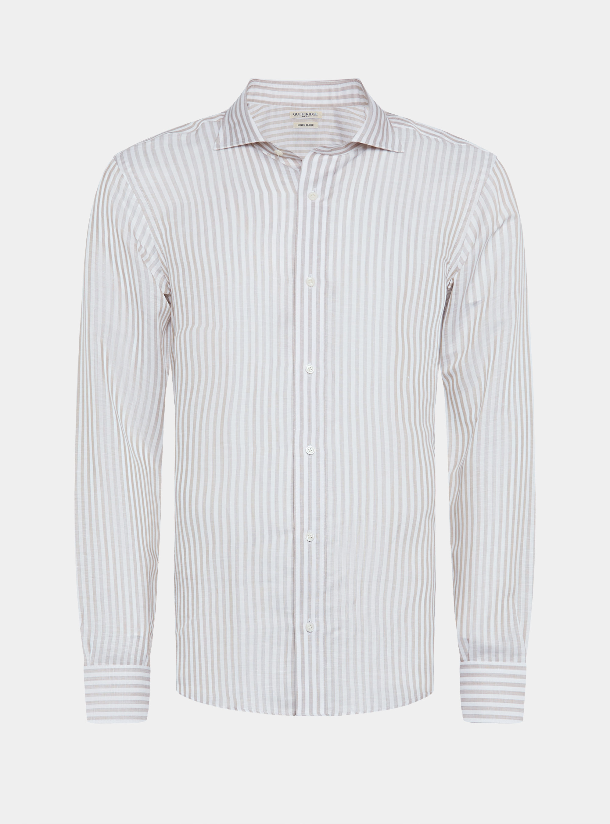 Camicia rigata in misto lino, SABBIA
