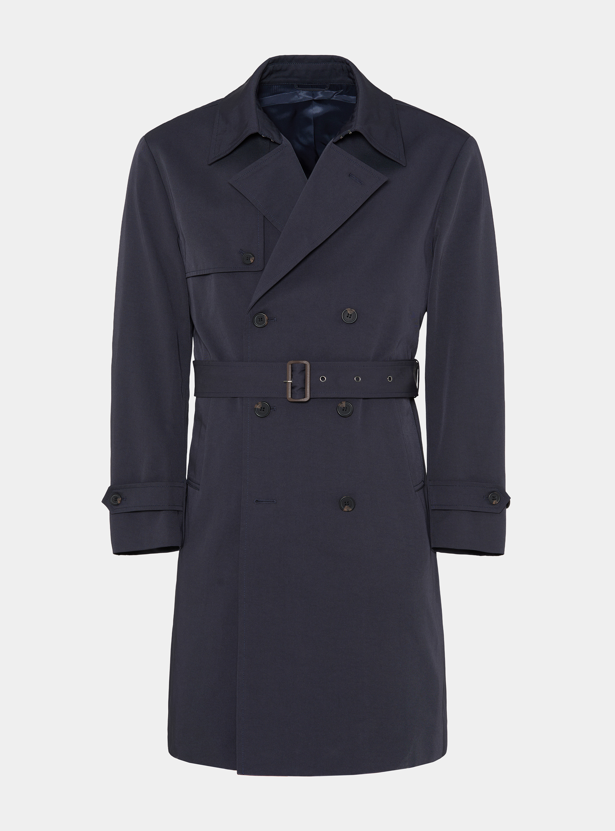 Double-breasted trench coat in cotton twill, NAVY BLUE