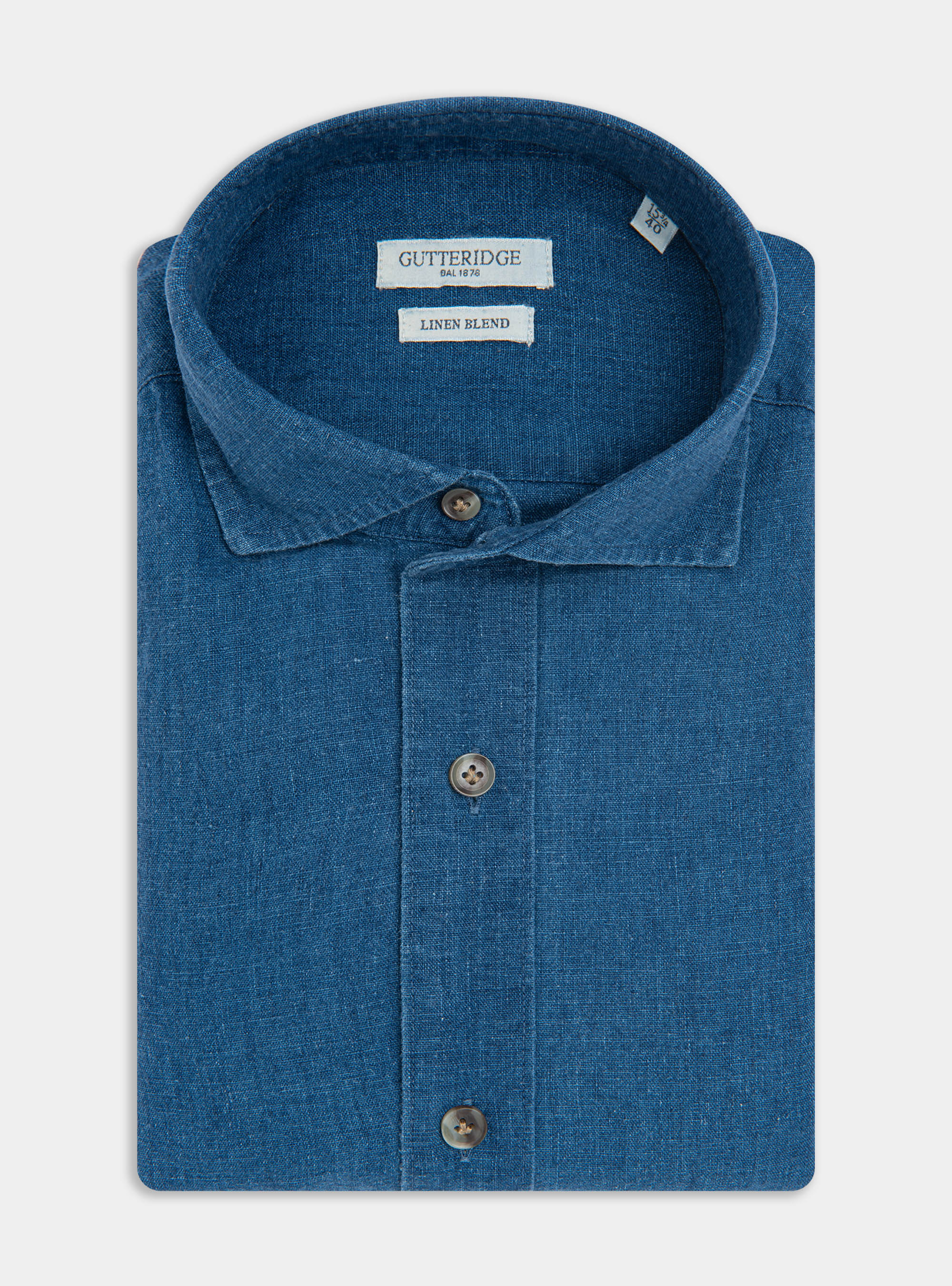 Camicia collo semi francese in lino cotone, BLU