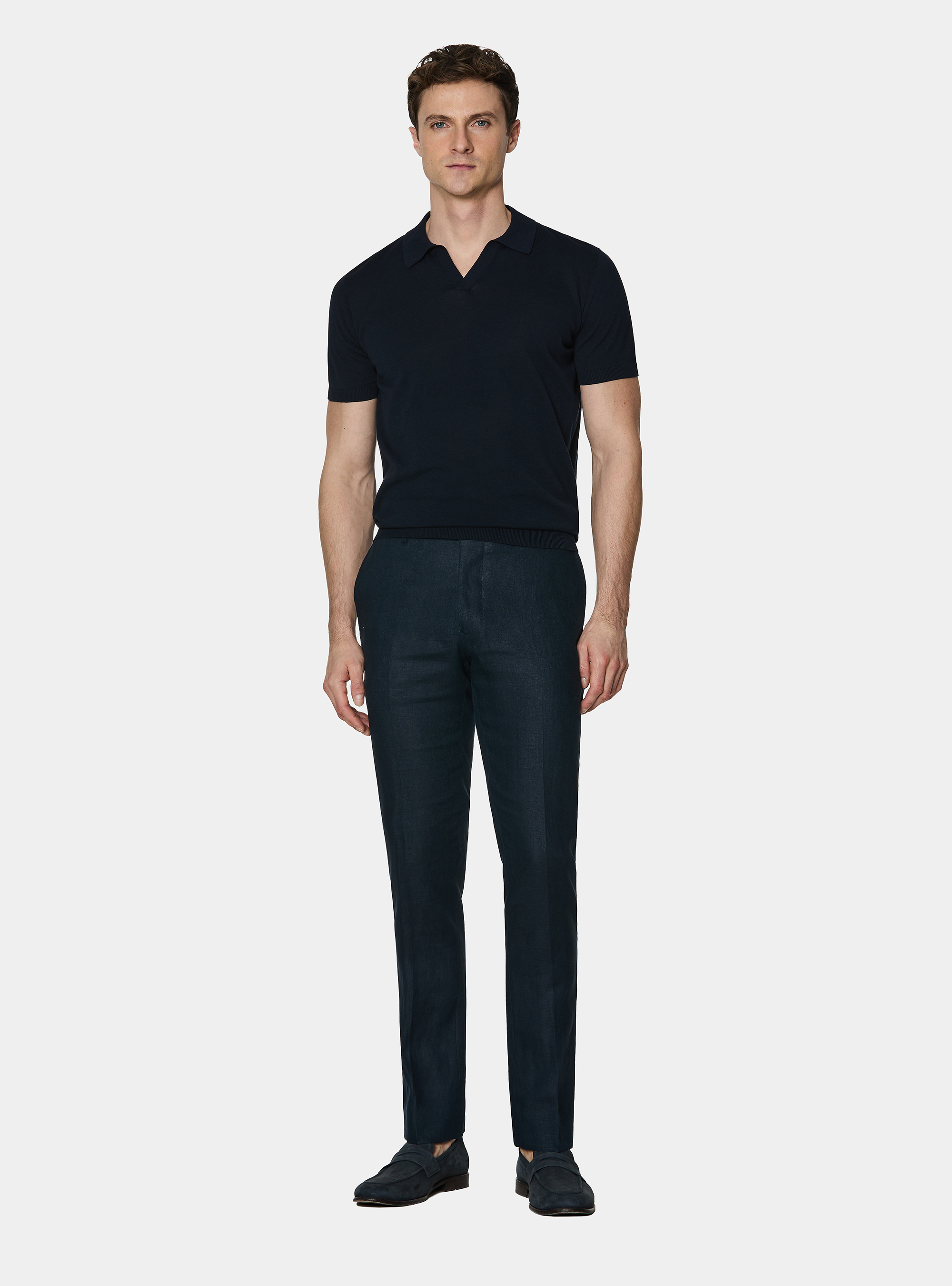 Buttonless knitted polo shirt in extra-fine cotton, NAVY BLUE