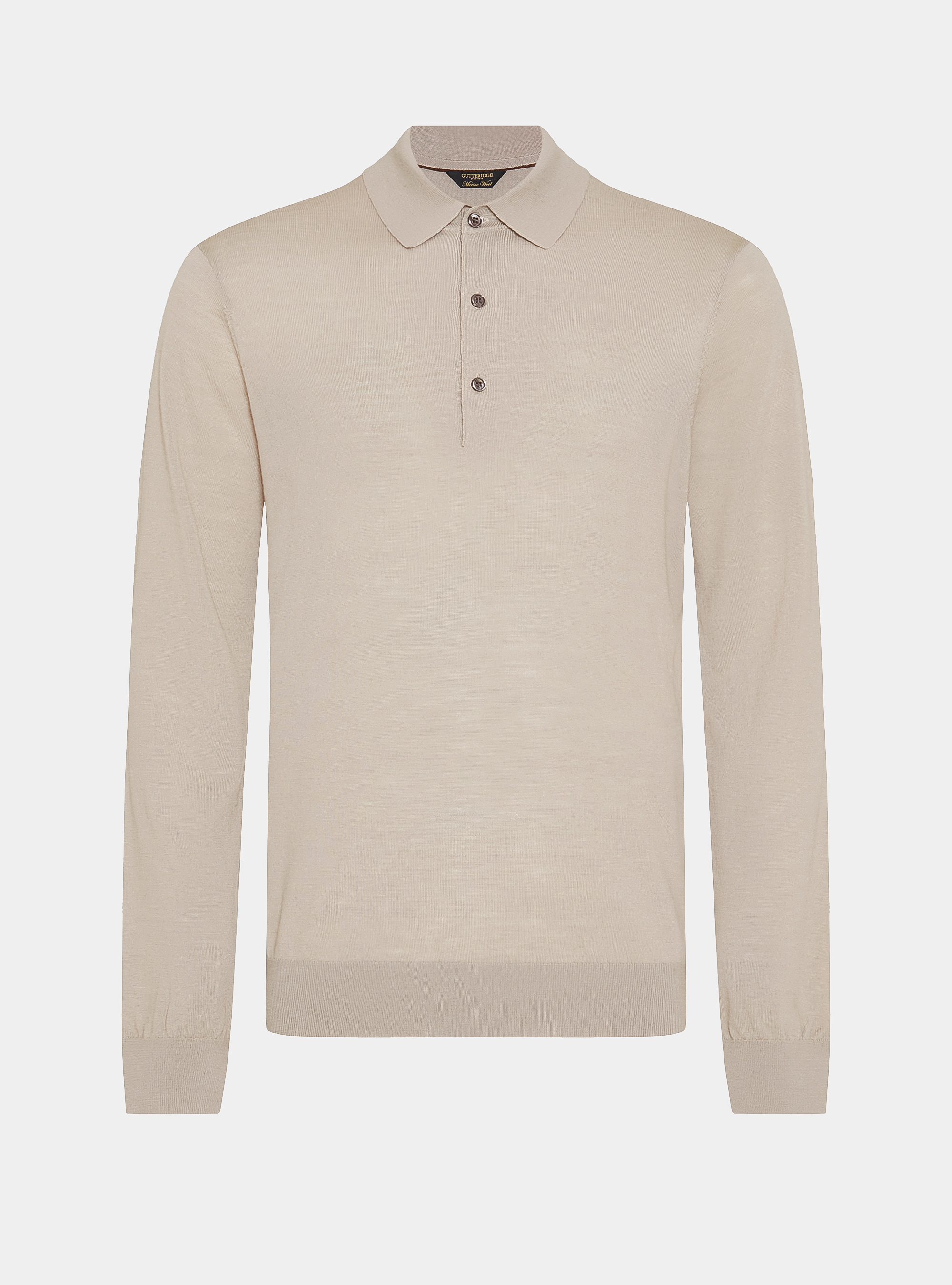 Extra-fine merino wool polo shirt, SAND
