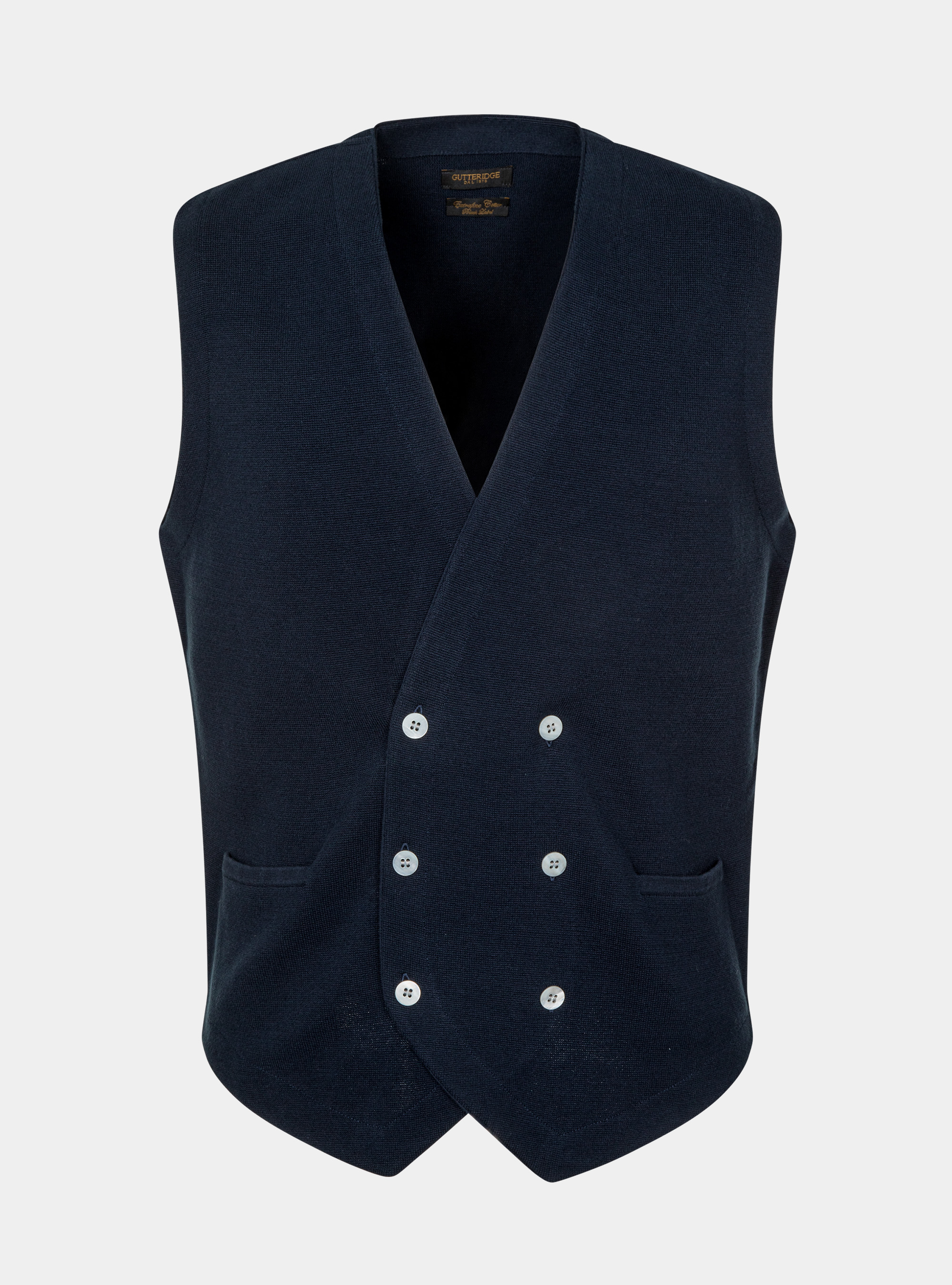 Pure cotton knitted double-breasted waistcoat, NAVY BLUE