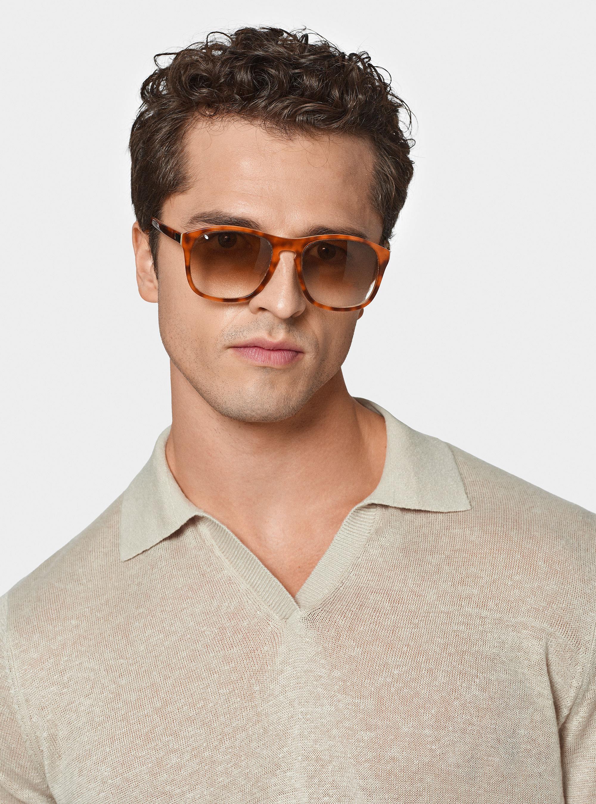 Buttonless knitted polo shirt in pure linen, ECRU
