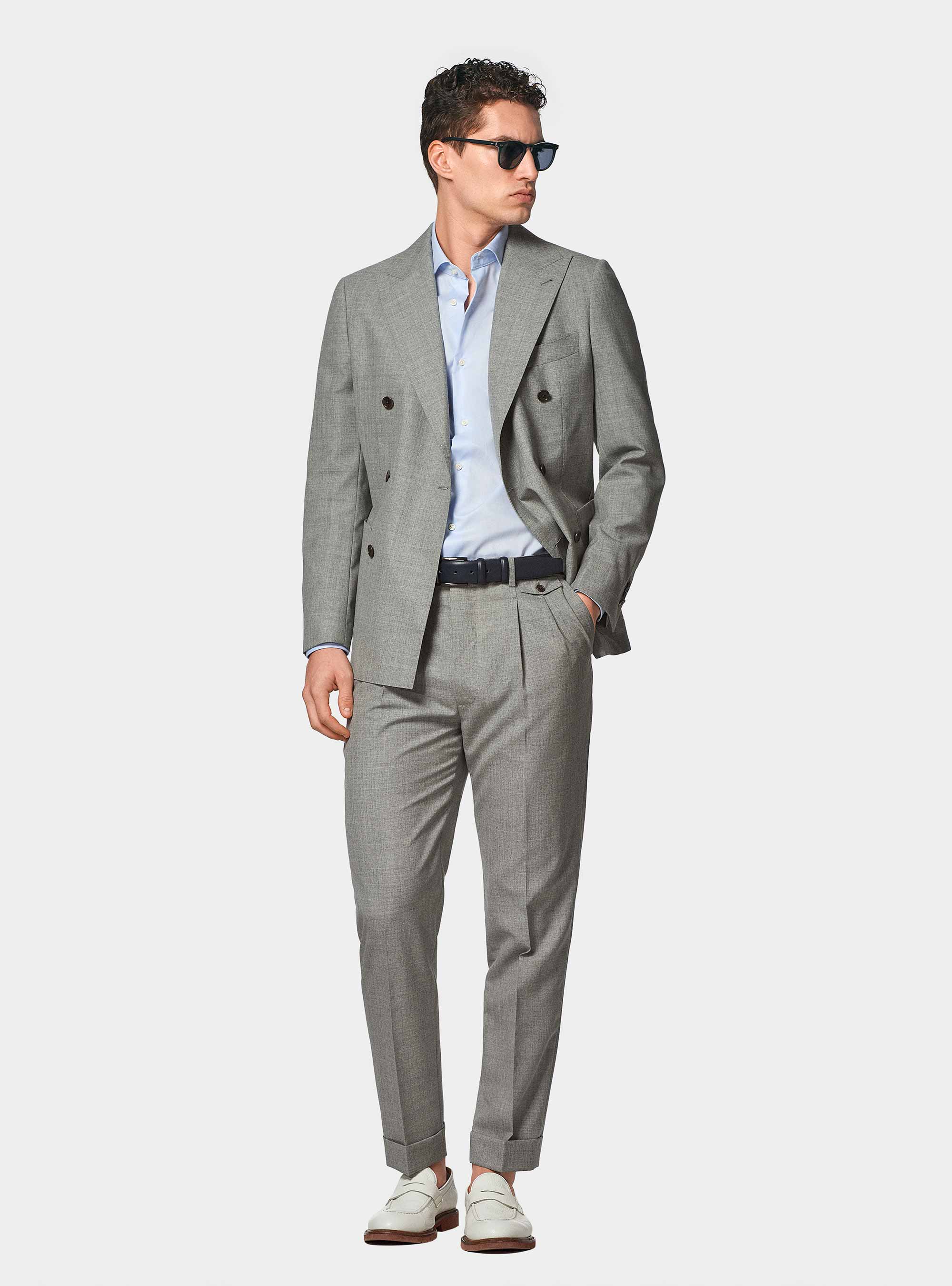 Vitale Barberis Canonico pure wool double-breasted blazer, LIGHT GREY MELANGE