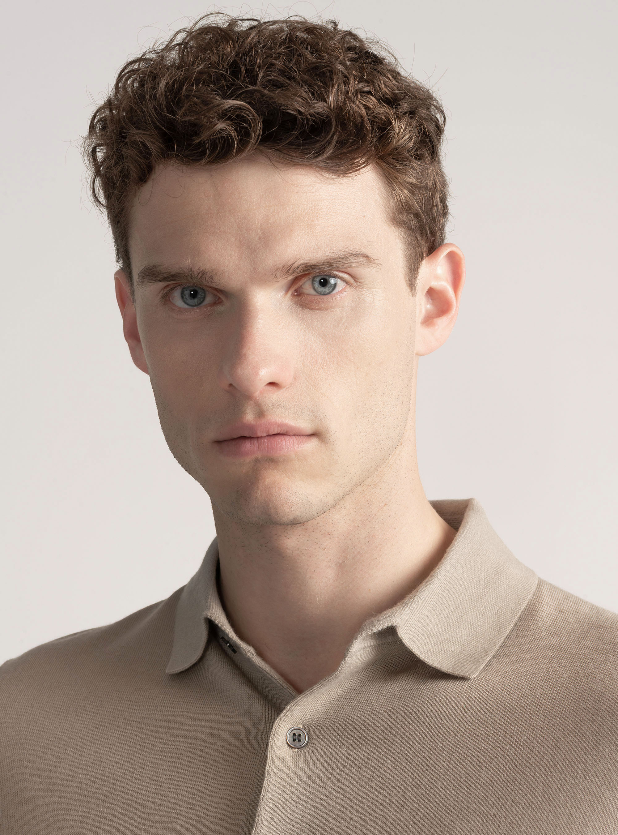 Extra-fine merino wool polo shirt, SAND