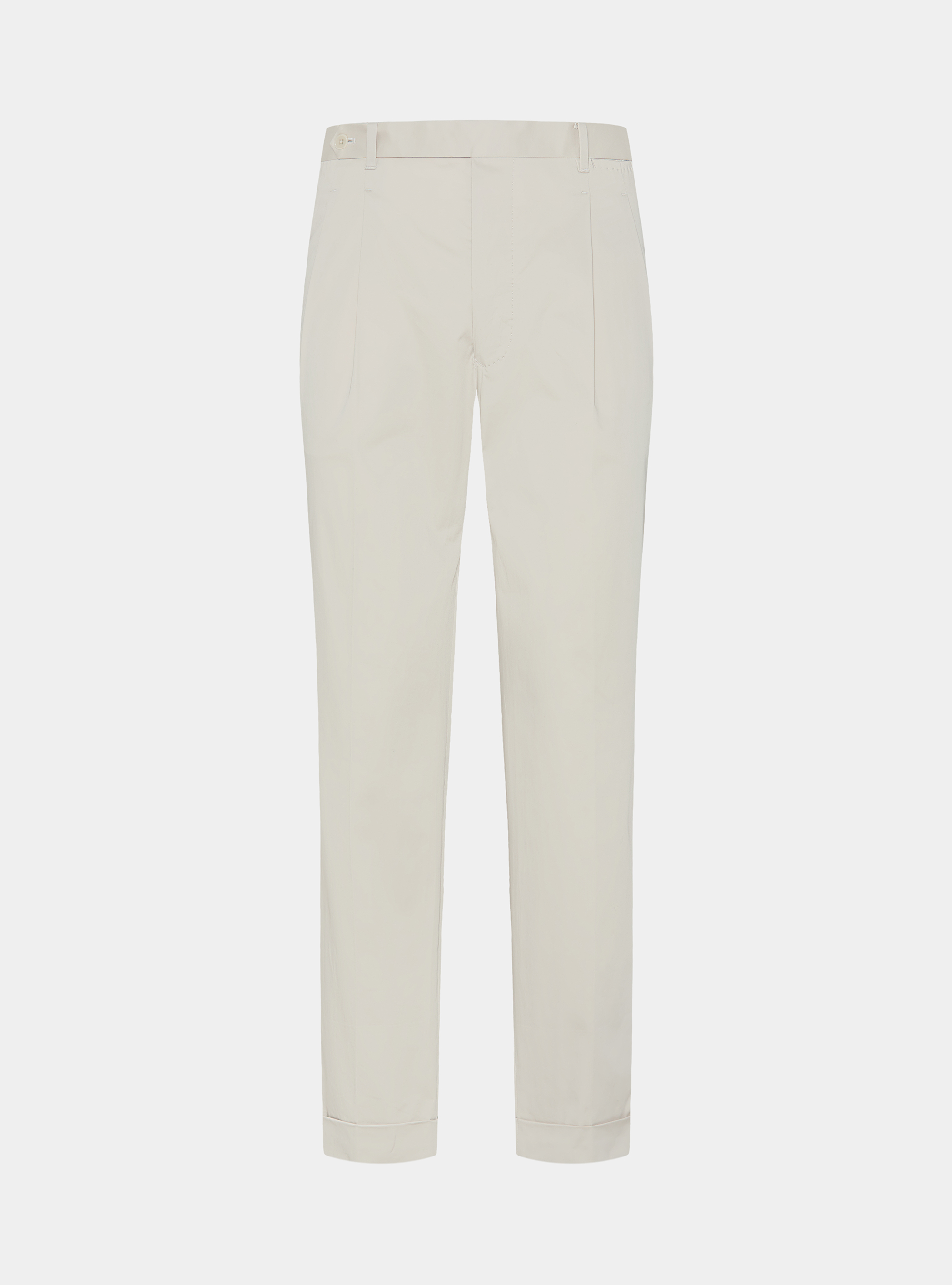 Stretch poplin cotton pleated trousers, OFF-WHITE