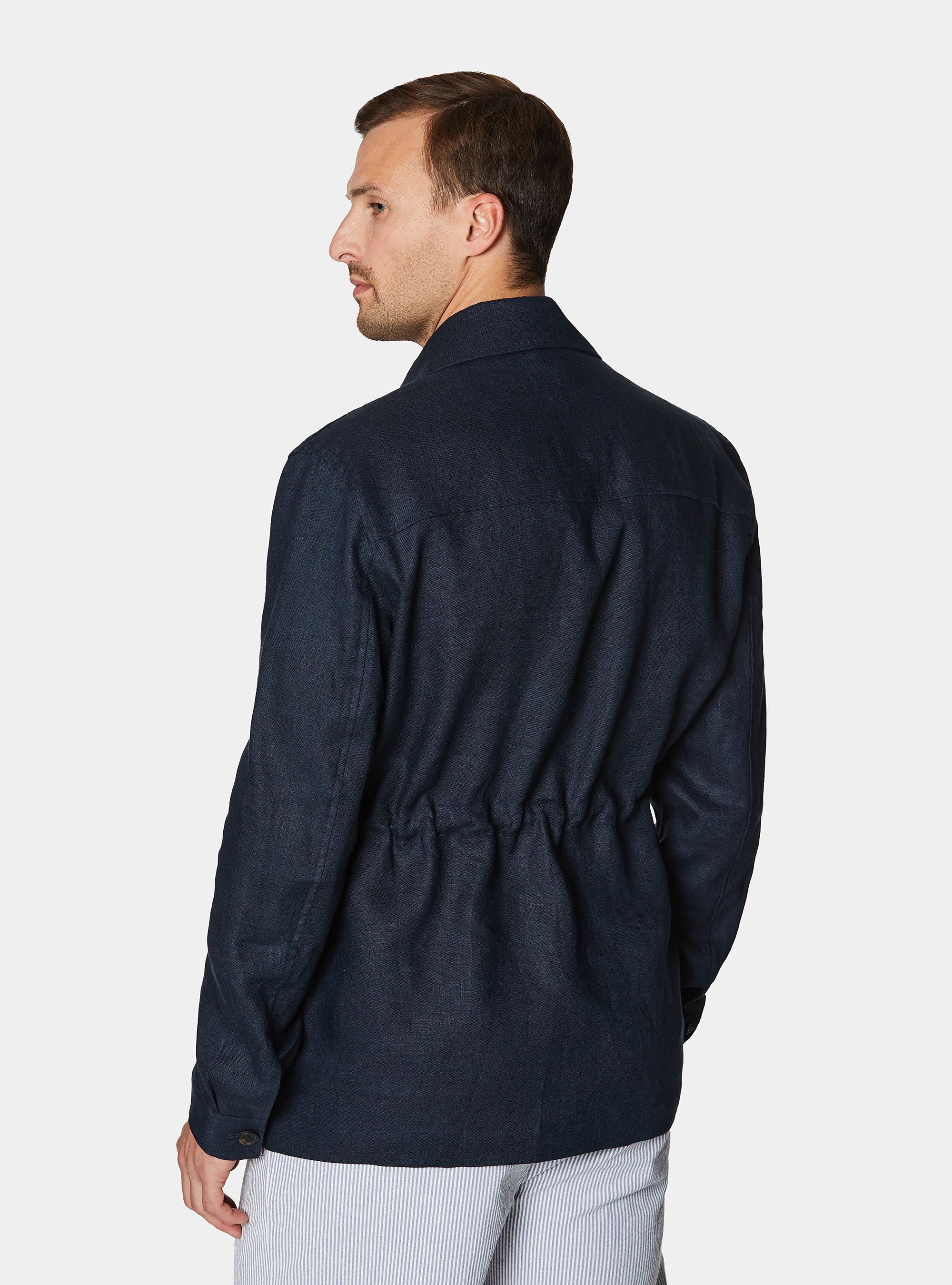 Pure linen shirt blazer with drawstring, NAVY BLUE