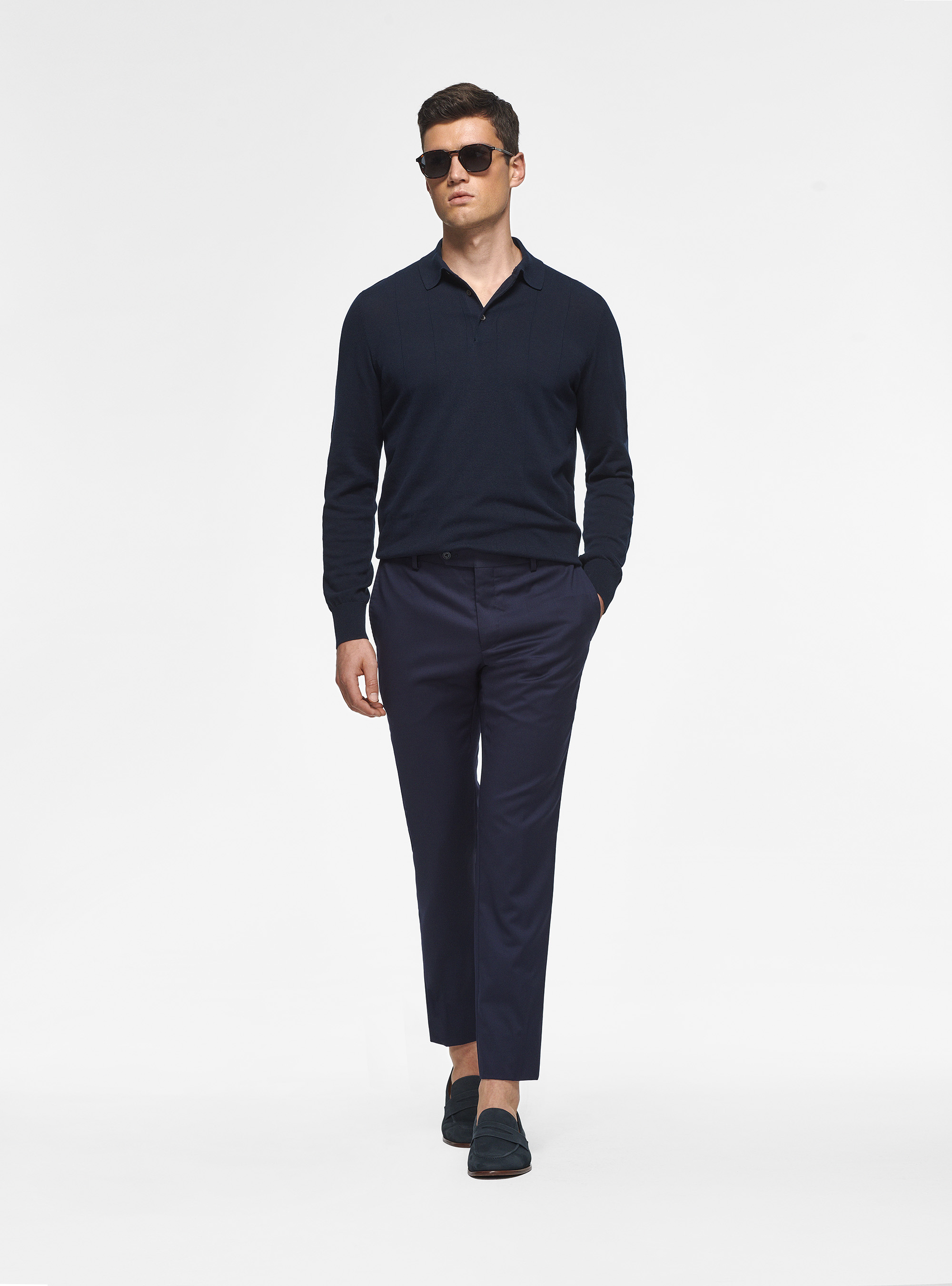 Trousers in pure 110's superfine wool, NAVY BLUE