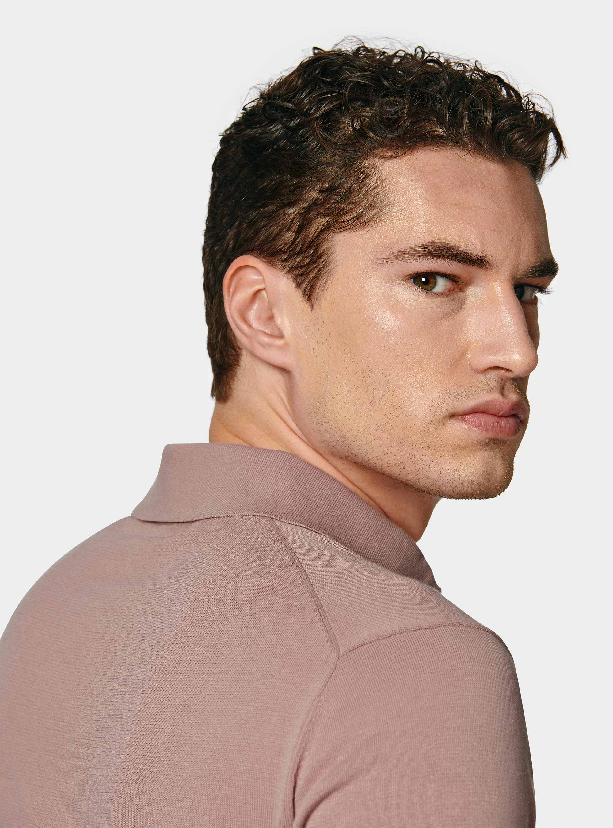 Extra-fine cotton knit polo shirt, 0441C ROSA SCURO