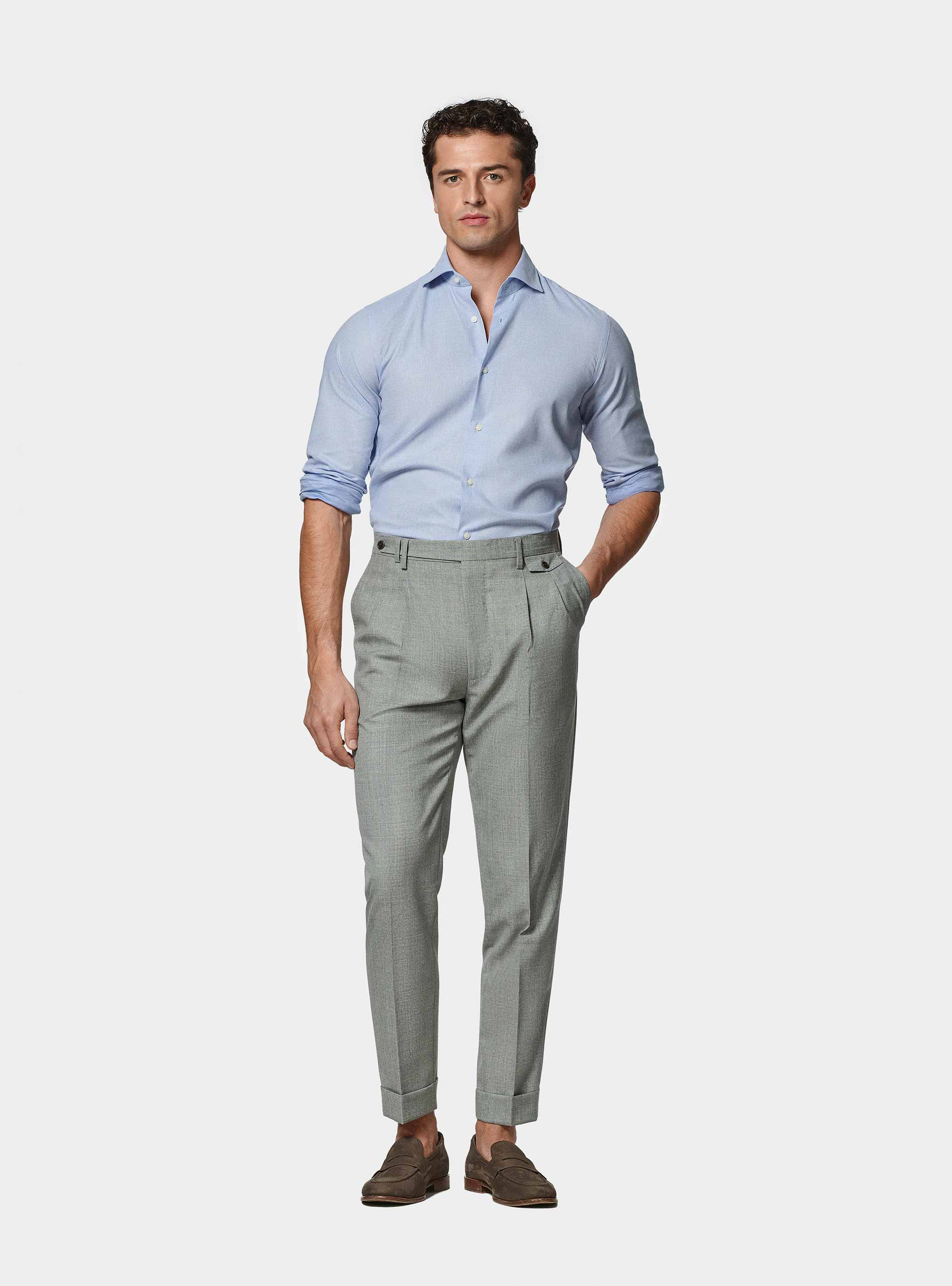 Chemise textur&eacute;e en coton m&eacute;lang&eacute;, BLEU CIEL