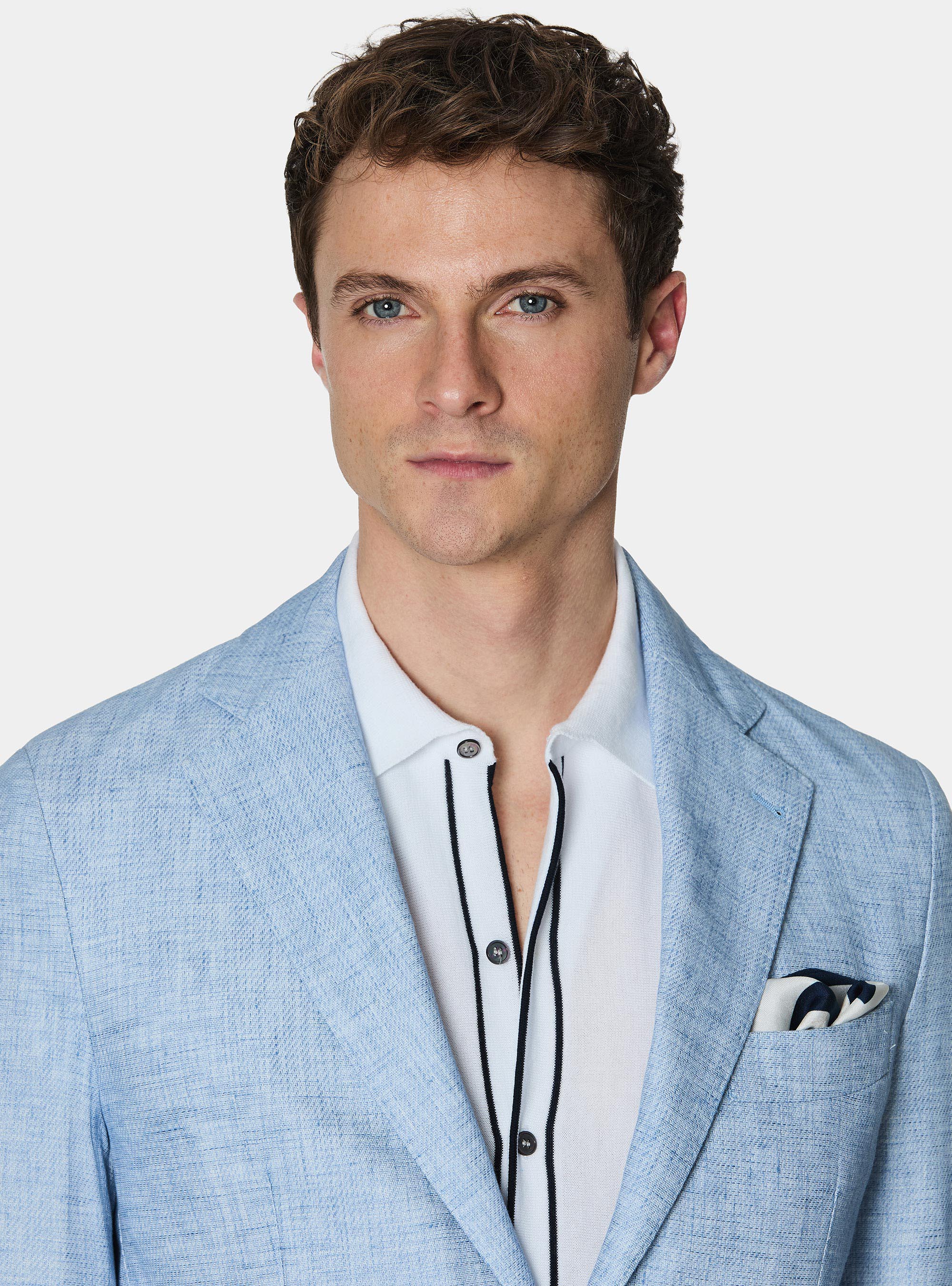 Blazer in cotton and slubbed linen, LIGHT BLUE