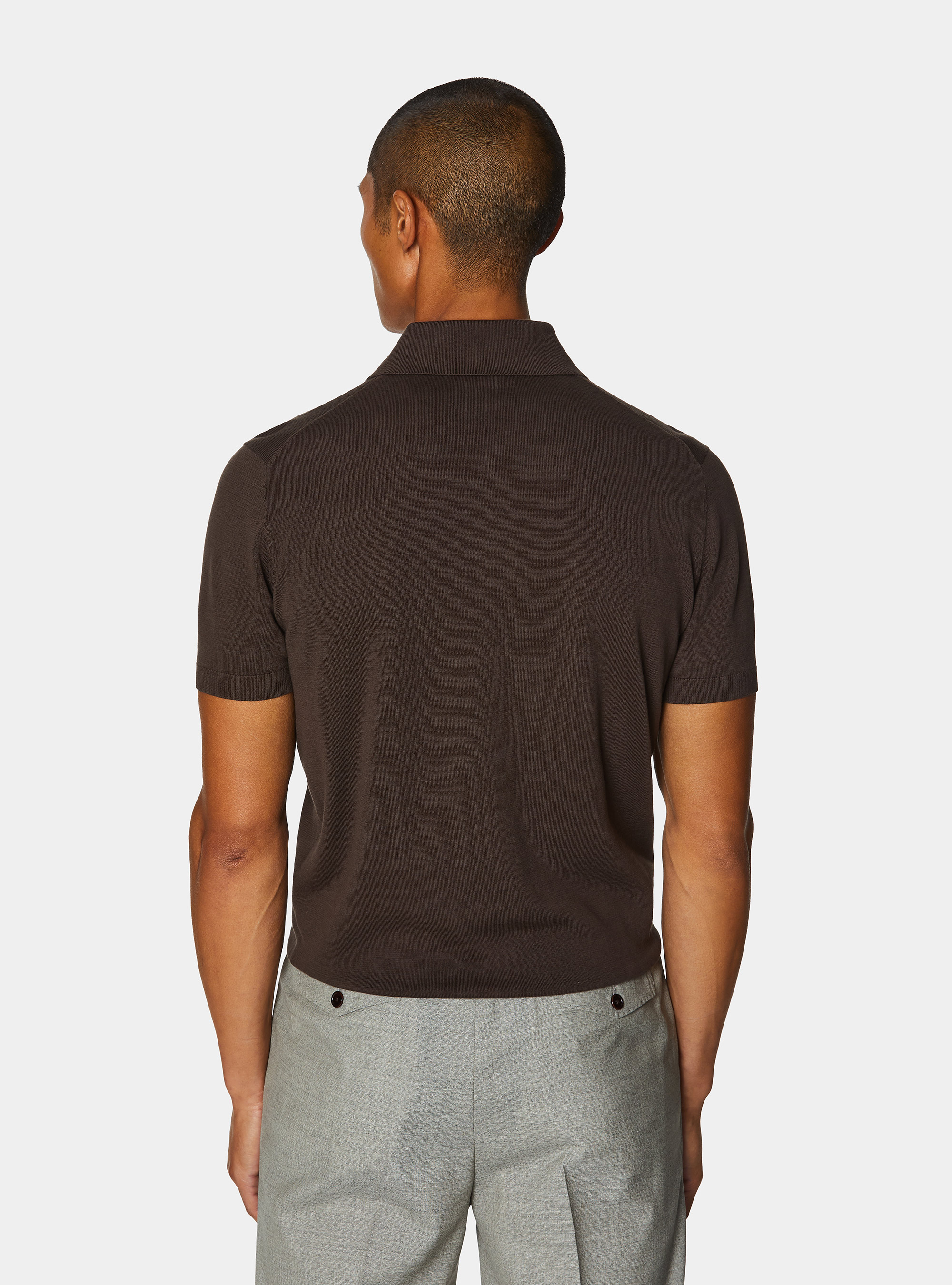 Extra-fine cotton knit polo shirt, BROWN