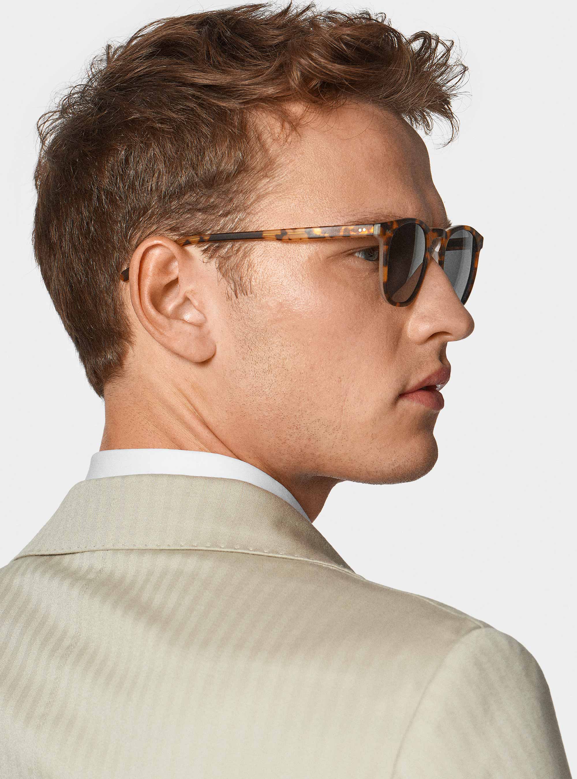 Double-breasted cotton and linen suit blazer, ECRU