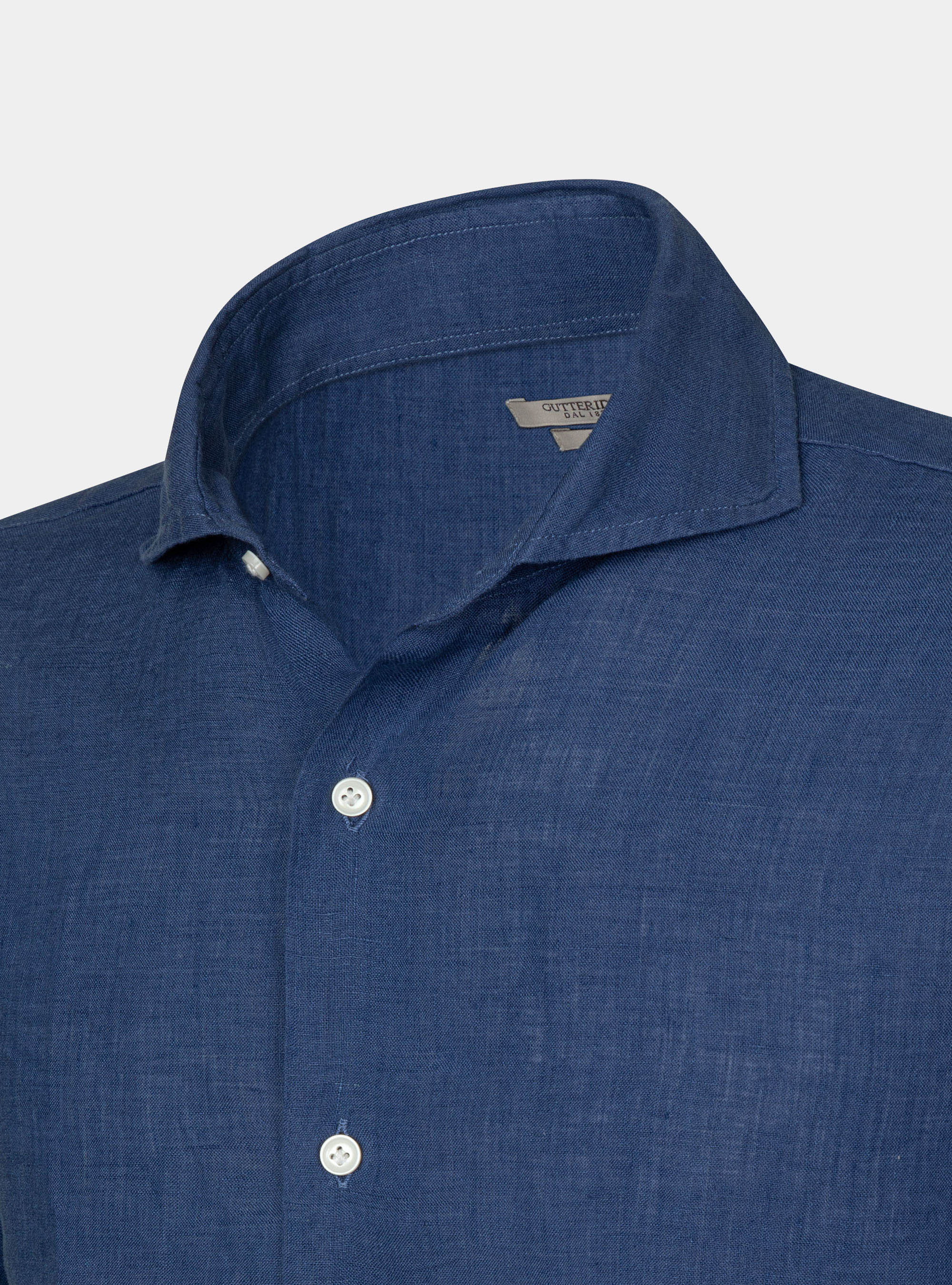 French collar shirt in pure linen, 0243C DENIM