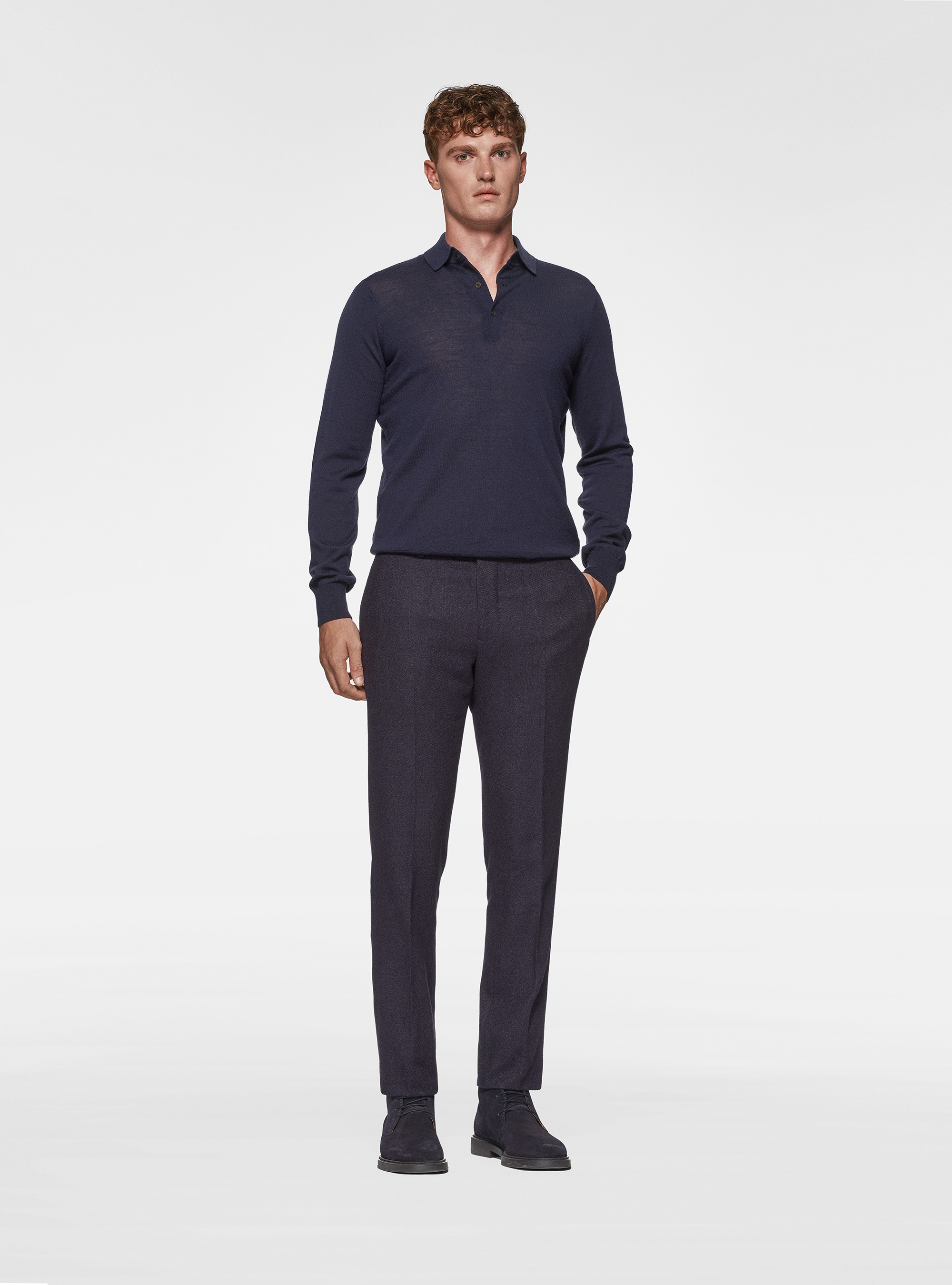 Flannel trousers, NAVY BLUE