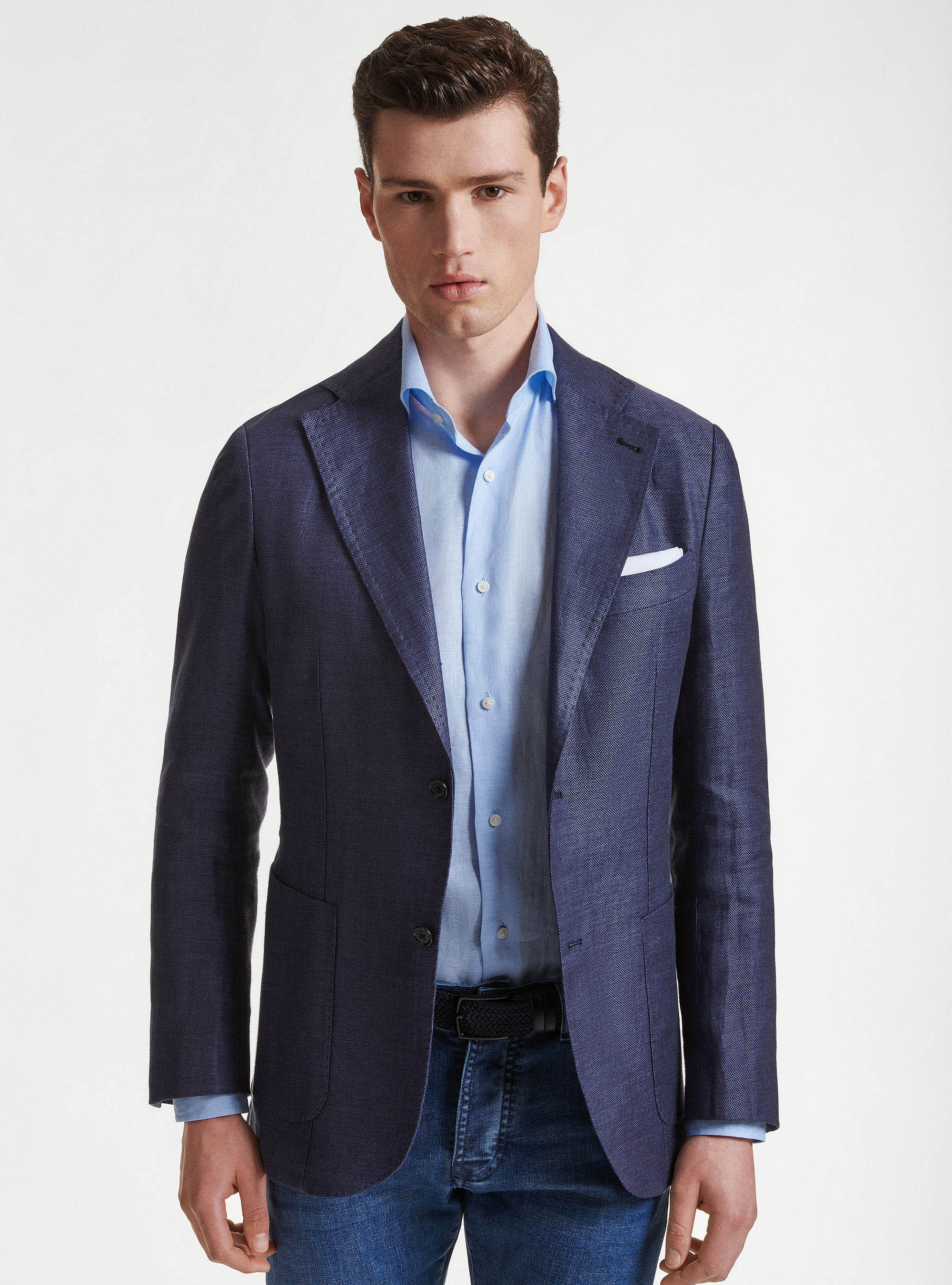 Pure linen hopsack blazer, NAVY BLUE
