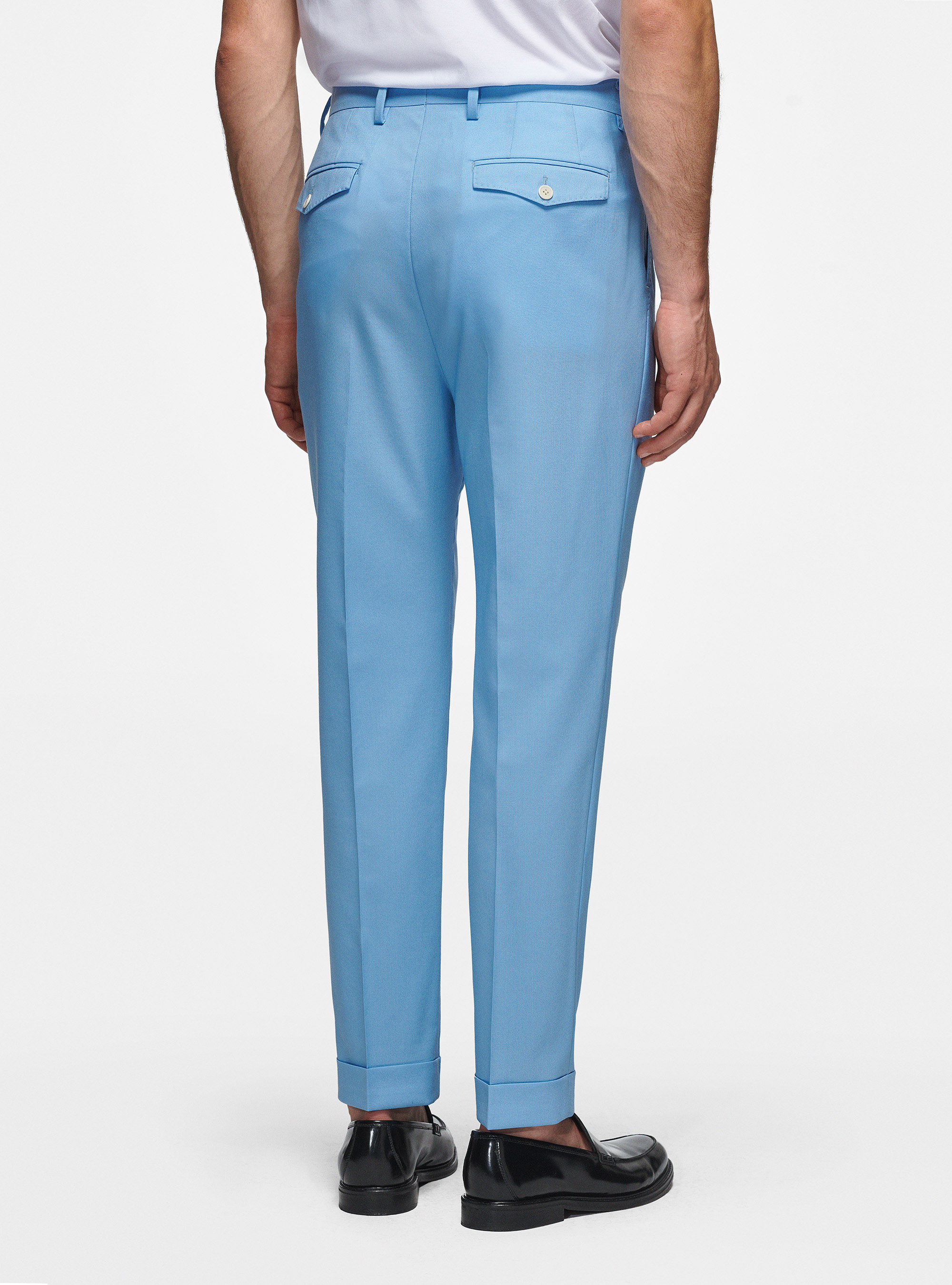 Pure wool pleat trousers, LIGHT BLUE