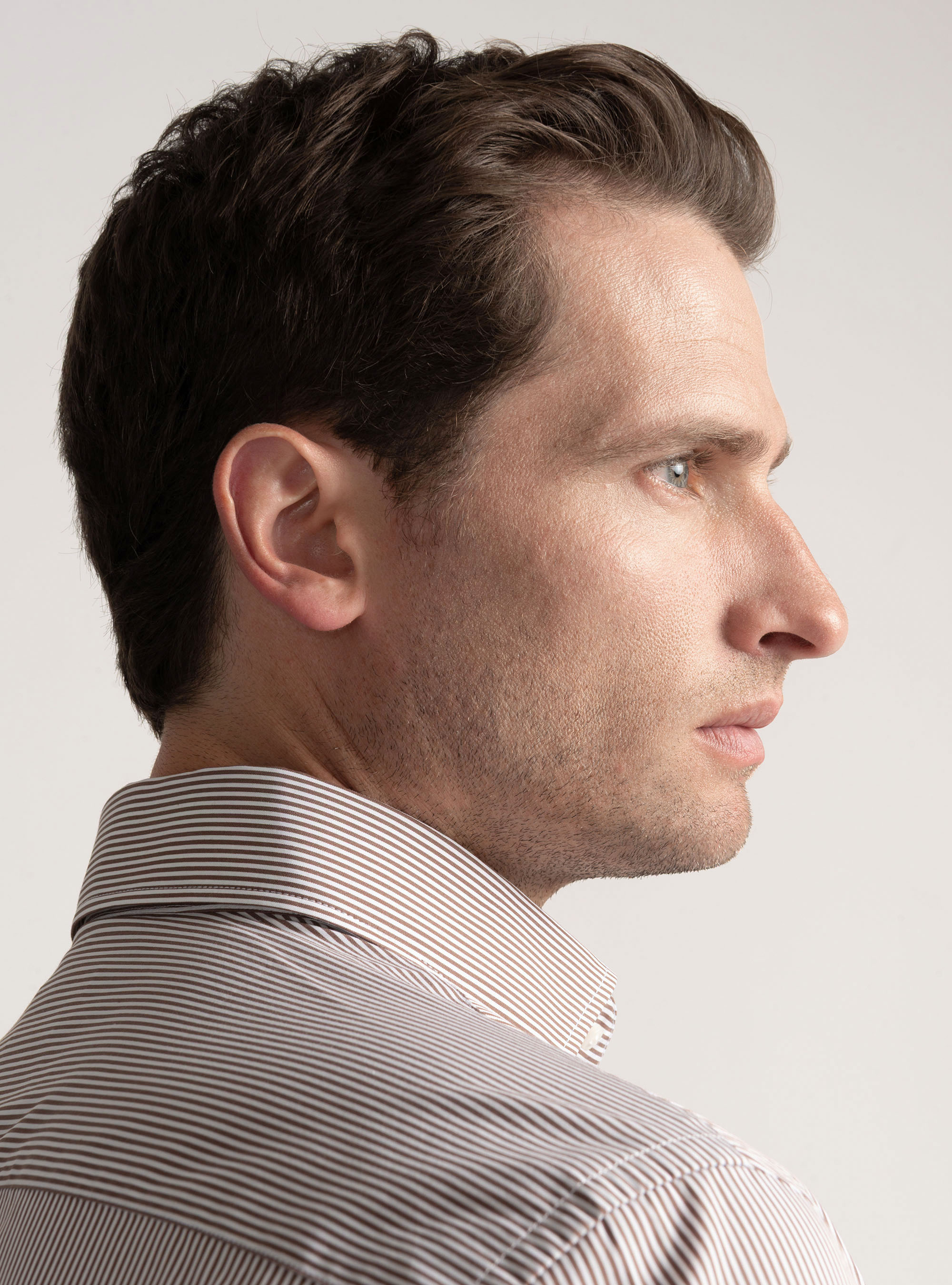 Striped cotton poplin stretch shirt, BROWN